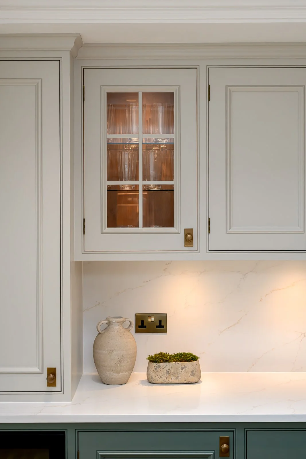 Kitchen detail backsplash photographed for Rebecca Sudic Interiors at Newlands, a completed residential interior project in Hertfordshire.