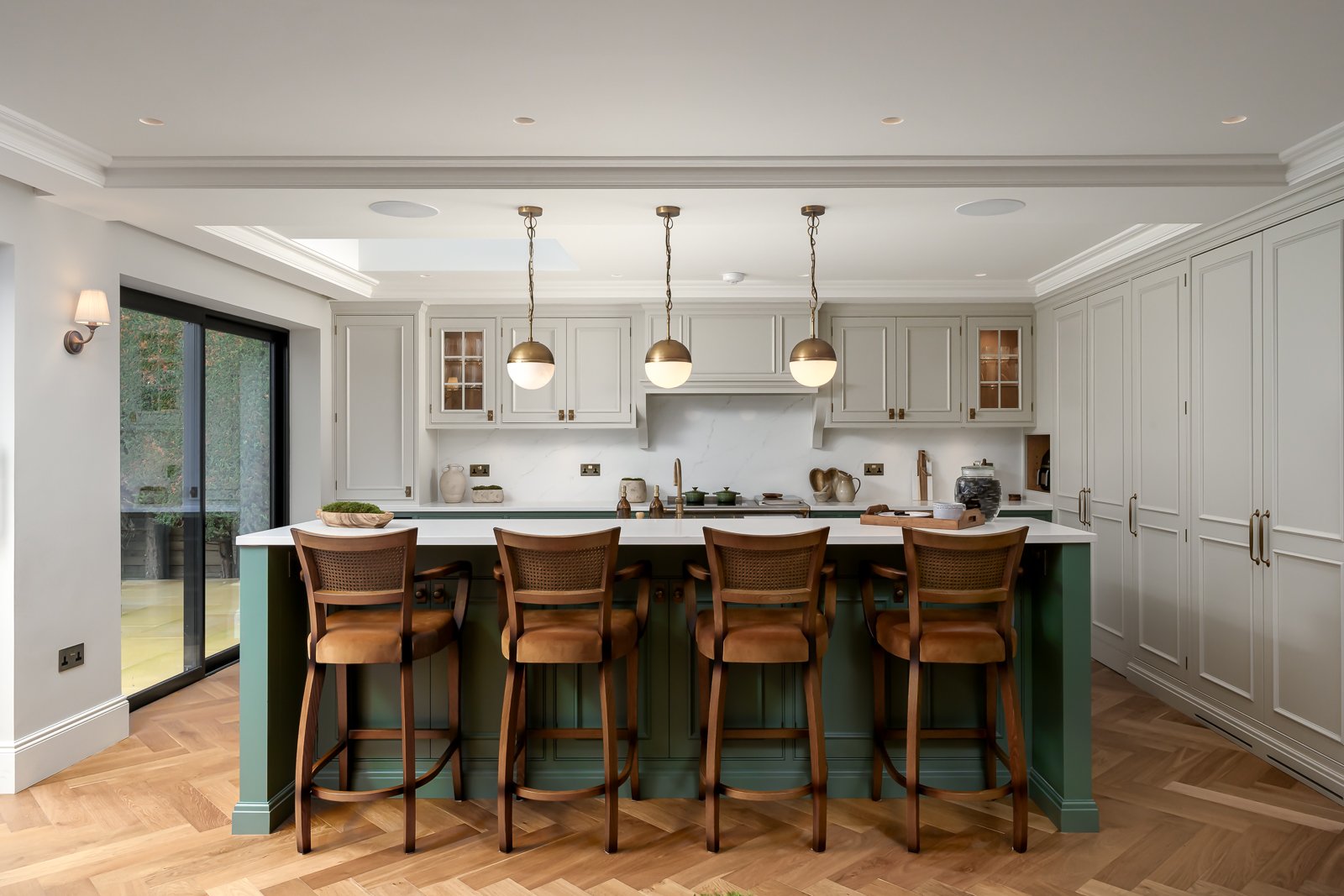 Kitchen and dining space photographed for Rebecca Sudic Interiors at Newlands, a completed residential interior project in Hertfordshire.