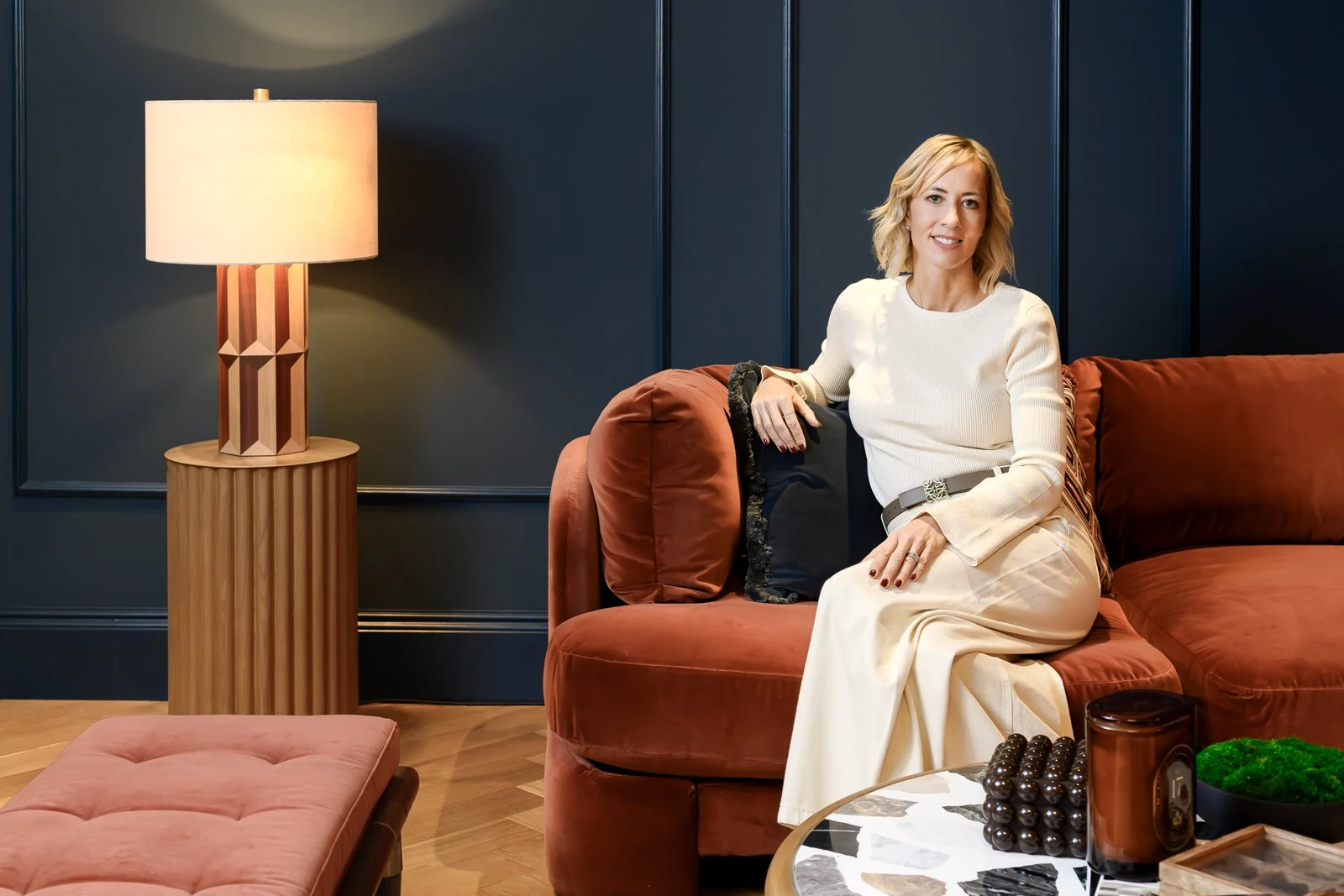 On-location brand portrait of Rebecca Sudic, photographed during the Newlands interior design shoot for website and social media use.