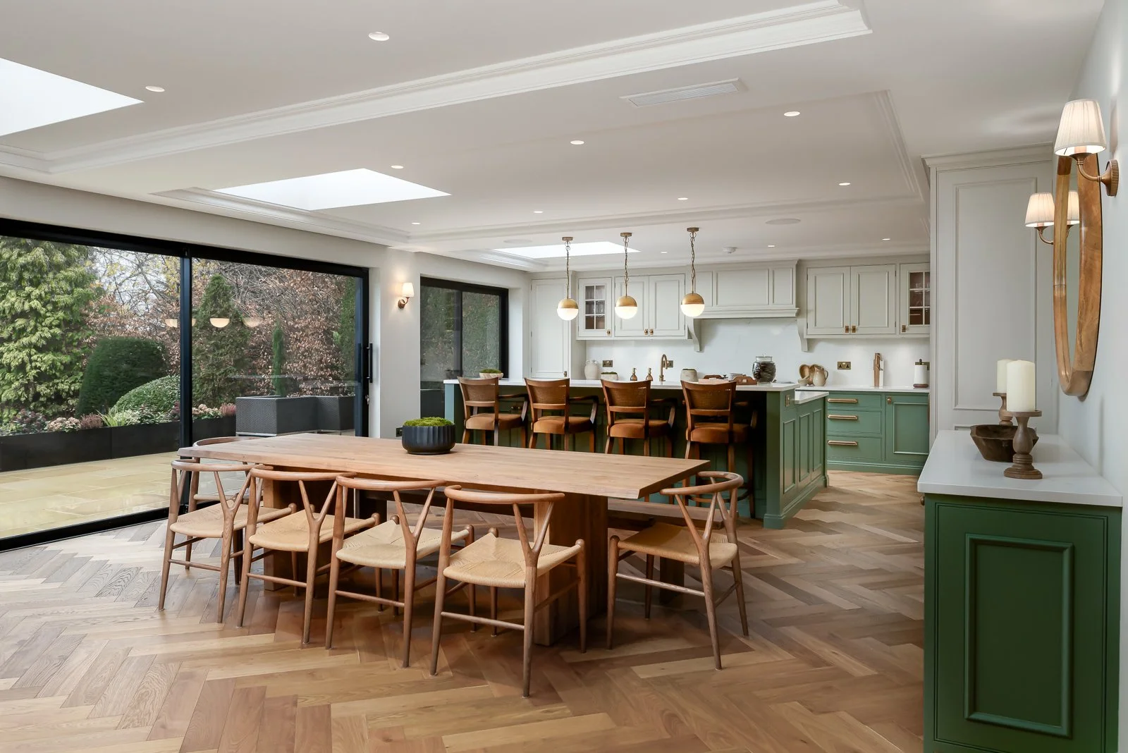 Kitchen and dining space photographed for Rebecca Sudic Interiors at Newlands, a completed residential interior project in Hertfordshire.