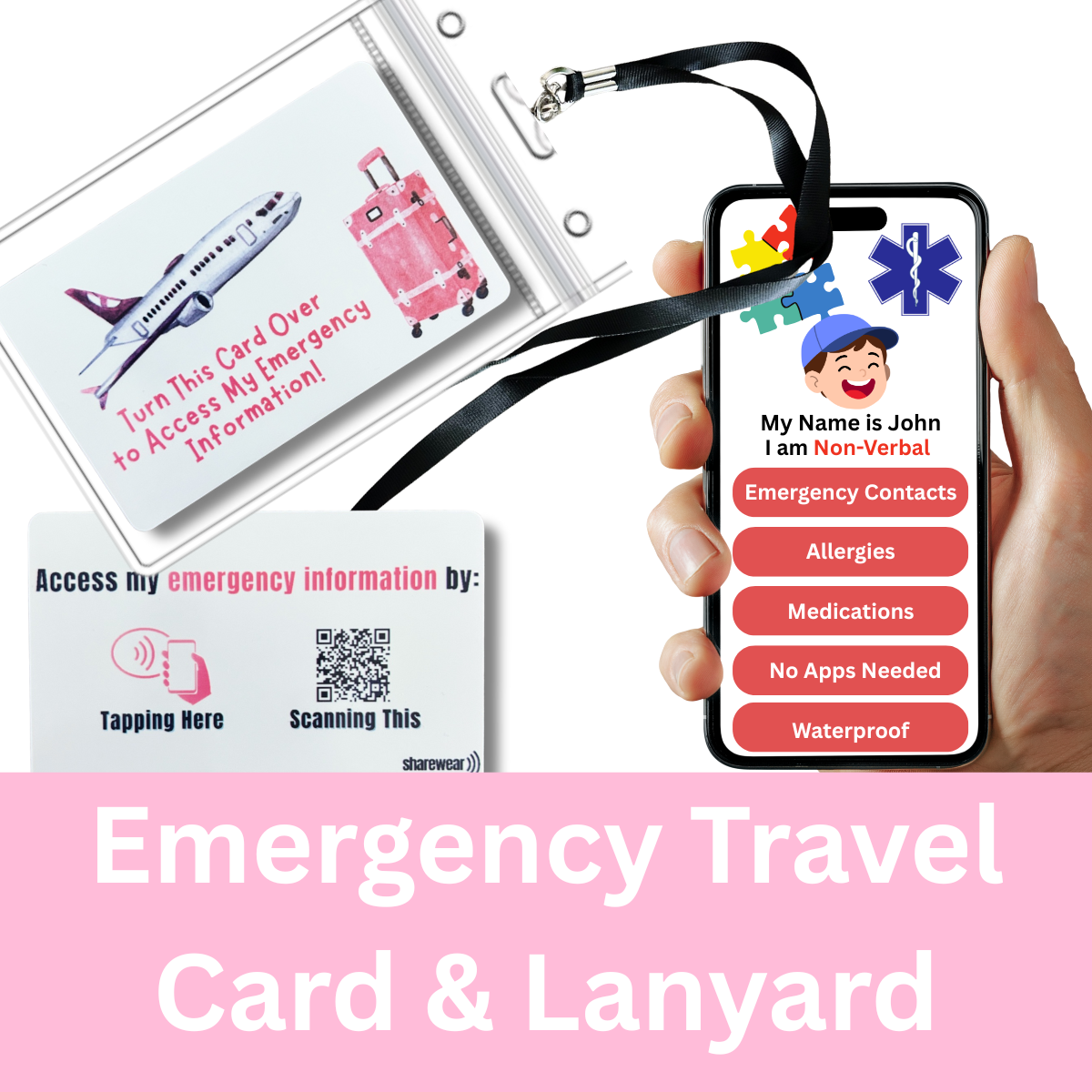Emergency Cards: Kid Travel_Airplane Pink