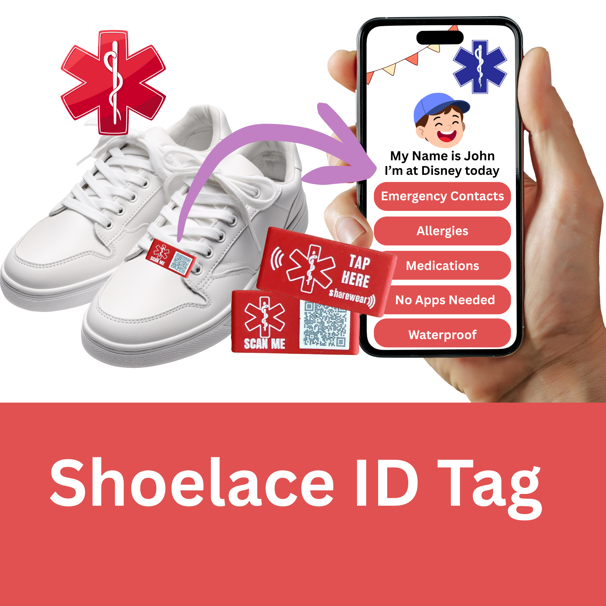 Shoelace ID Tag_ Red
