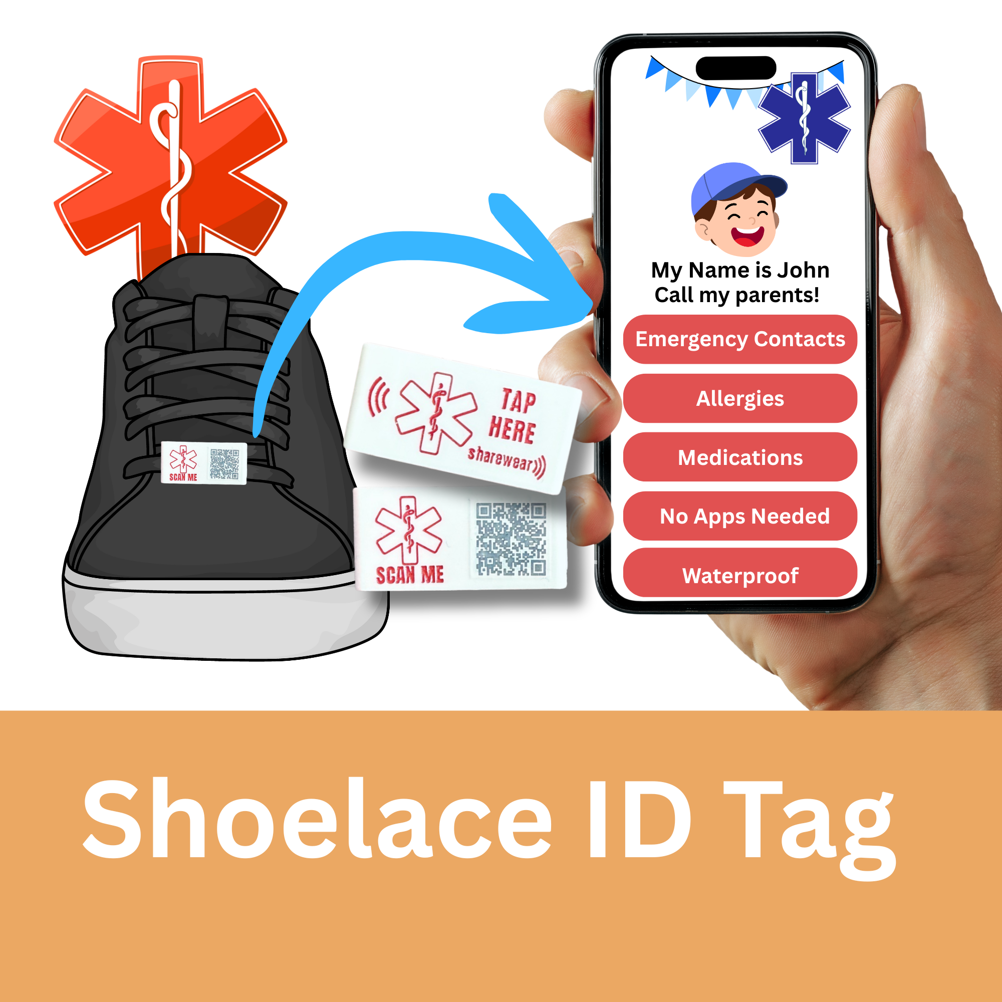 Shoelace ID Tag_ White