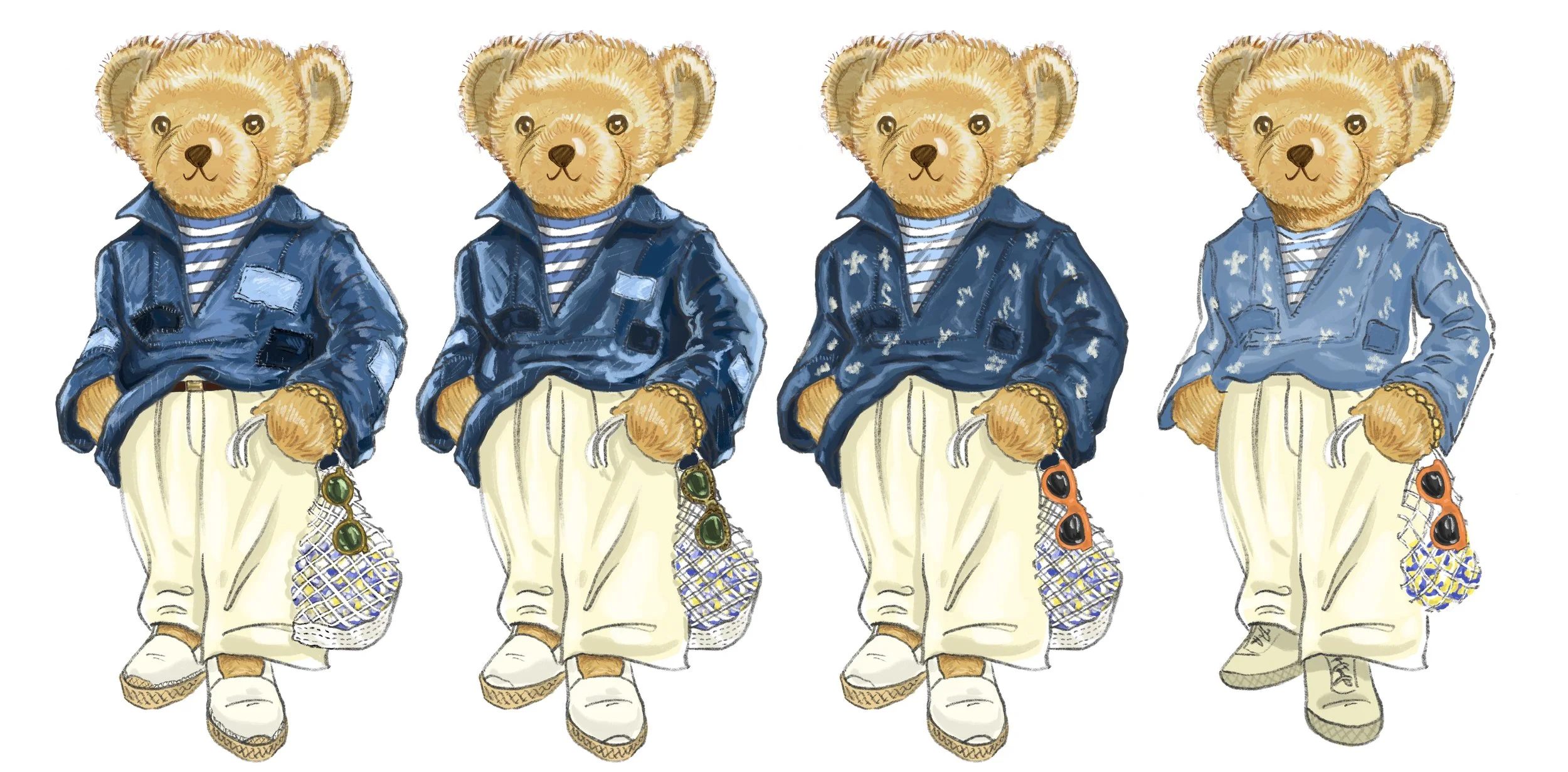  Concept development (from R to L).  Really nailing down the poncho detailing and colors. 