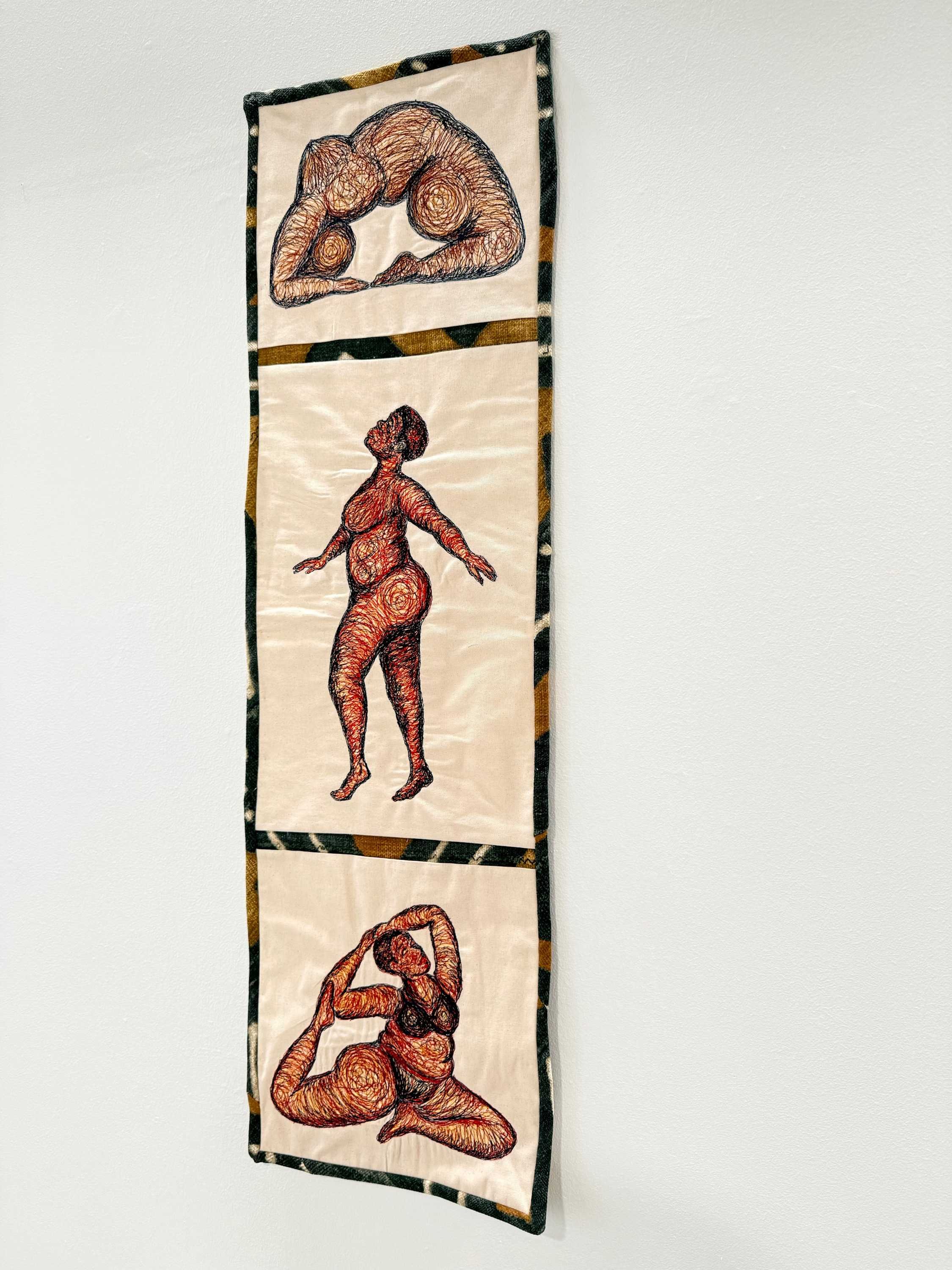 Introspection, 2026
46 x 16 inches 
thread, uphostery fabric, canvas