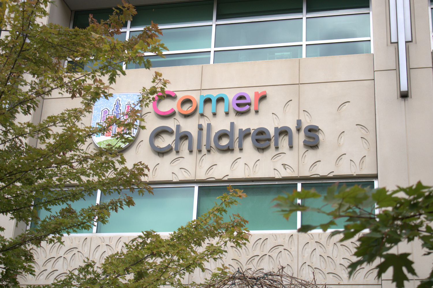 A press-friendly, journalistic image. The exterior of Comer Children's Hospital