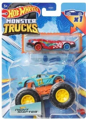 Hot Wheels Monster Trucks Die-Cast Truck – 1:64 Scale with Crushable Car