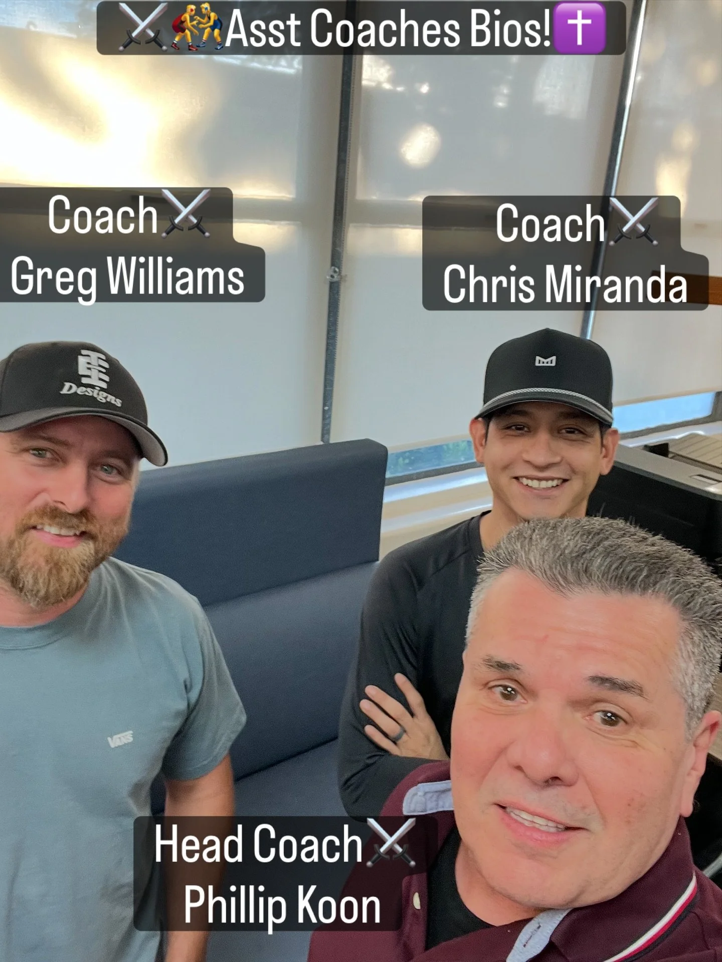 St. Paul 🤼&zwj;♂️⚔️✝️
 Introducing HC Phillip Koon&rsquo;s staff, assistant wresting coaches Greg Williams &amp; Chris Miranda

Coach Greg Williams asst Wrestling coach. 
Coach Williams has a decorated wrestling background marked by years of competi