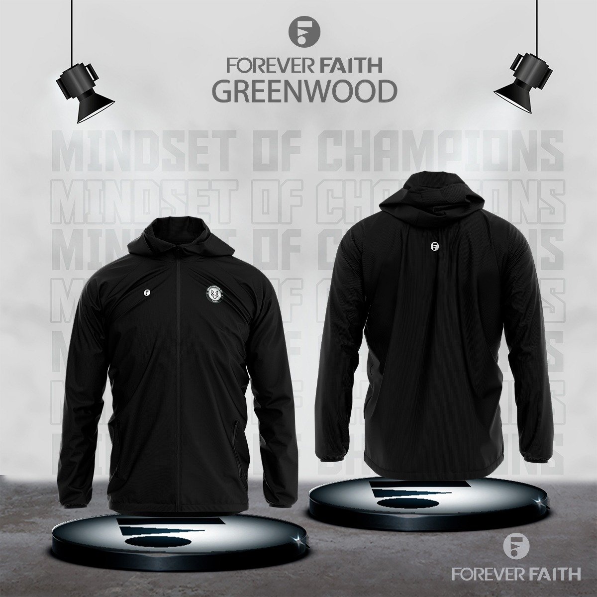 GREENWOOD FULL ZIPPER WINDBREAKER JACKET-BLACK