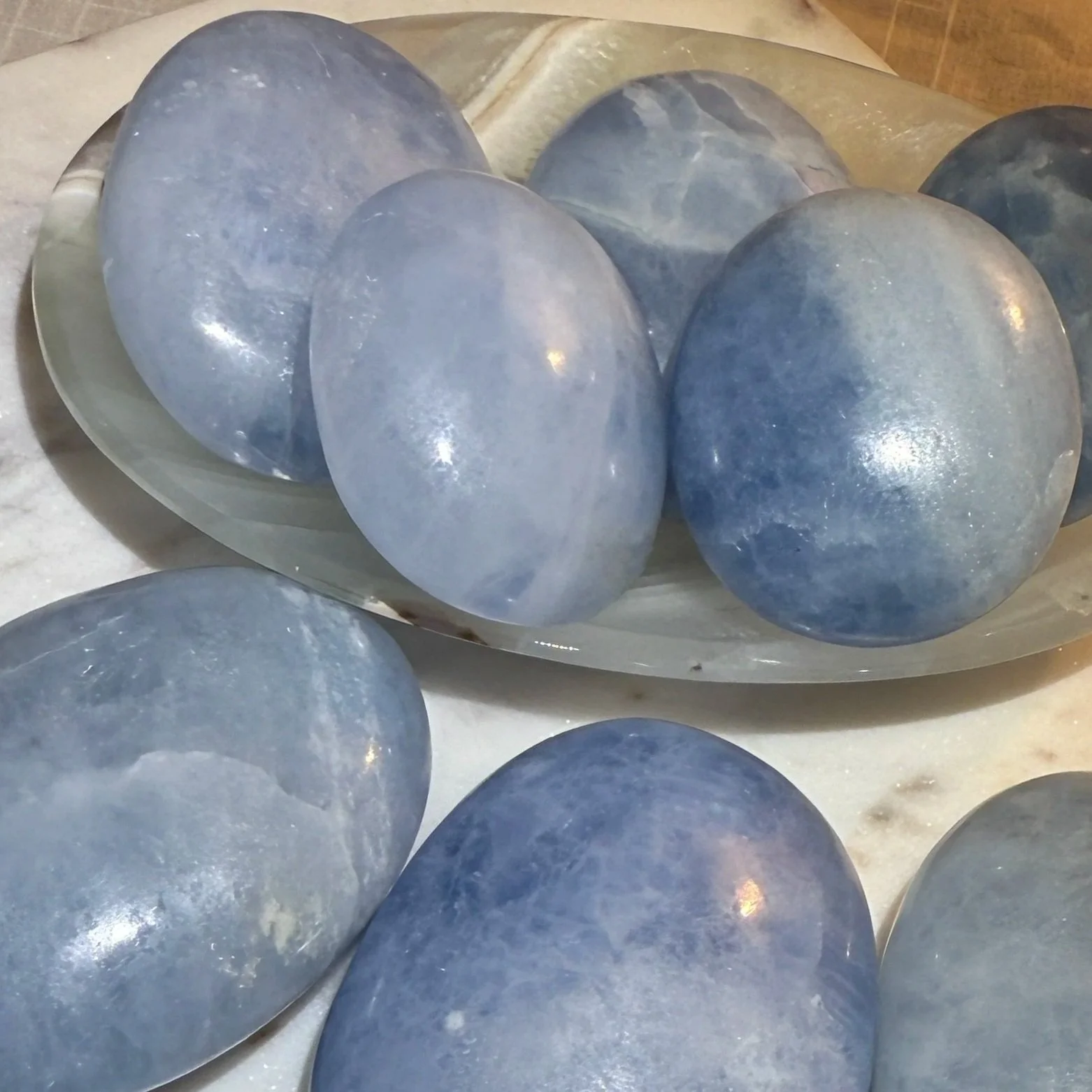 Blue Calcite Palmstones
