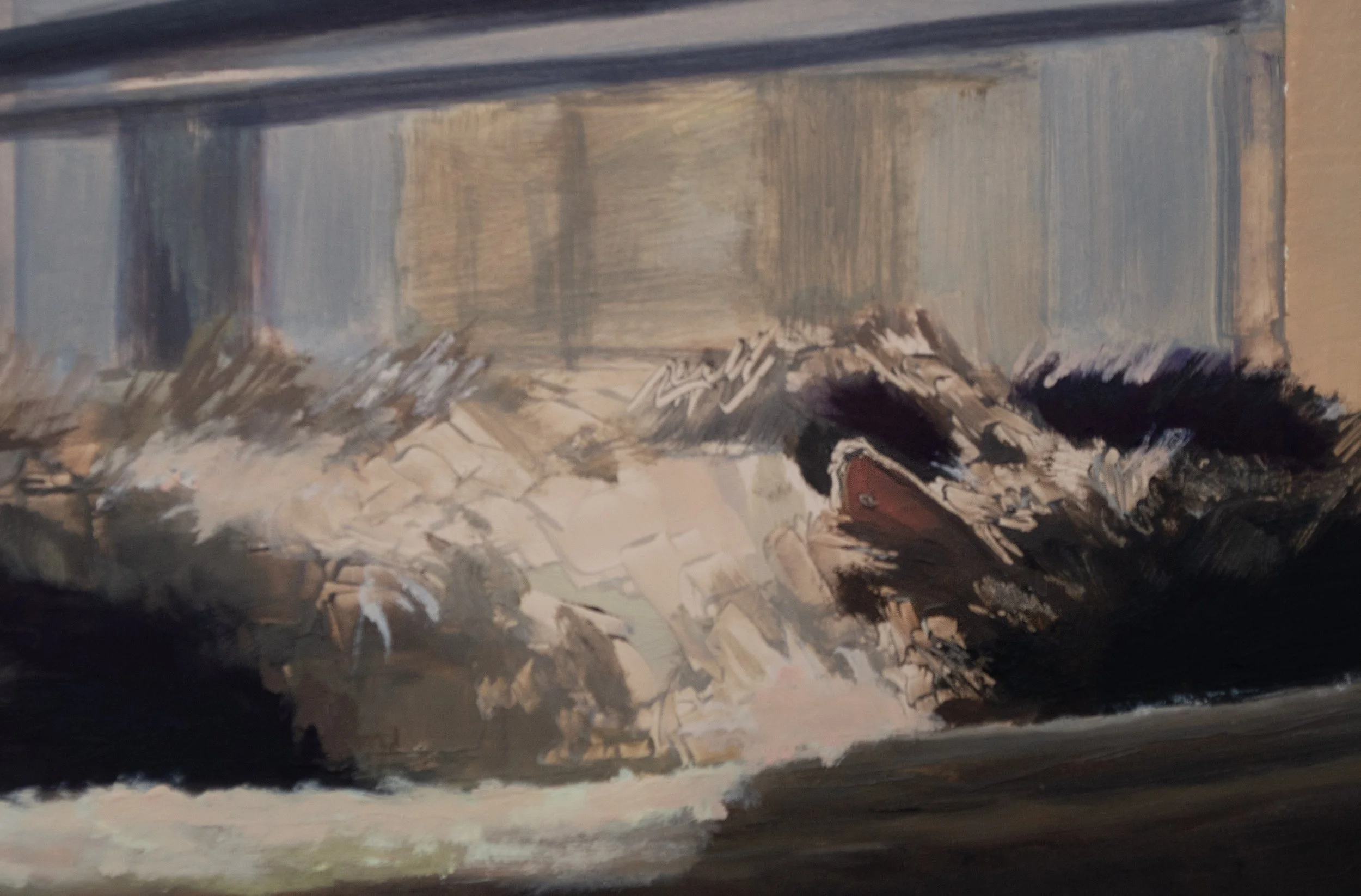   Our Apartments Windows (Window 6, Winter)&nbsp; (Detail), oil on panel, 31 × 21 ½ inches, 2025 