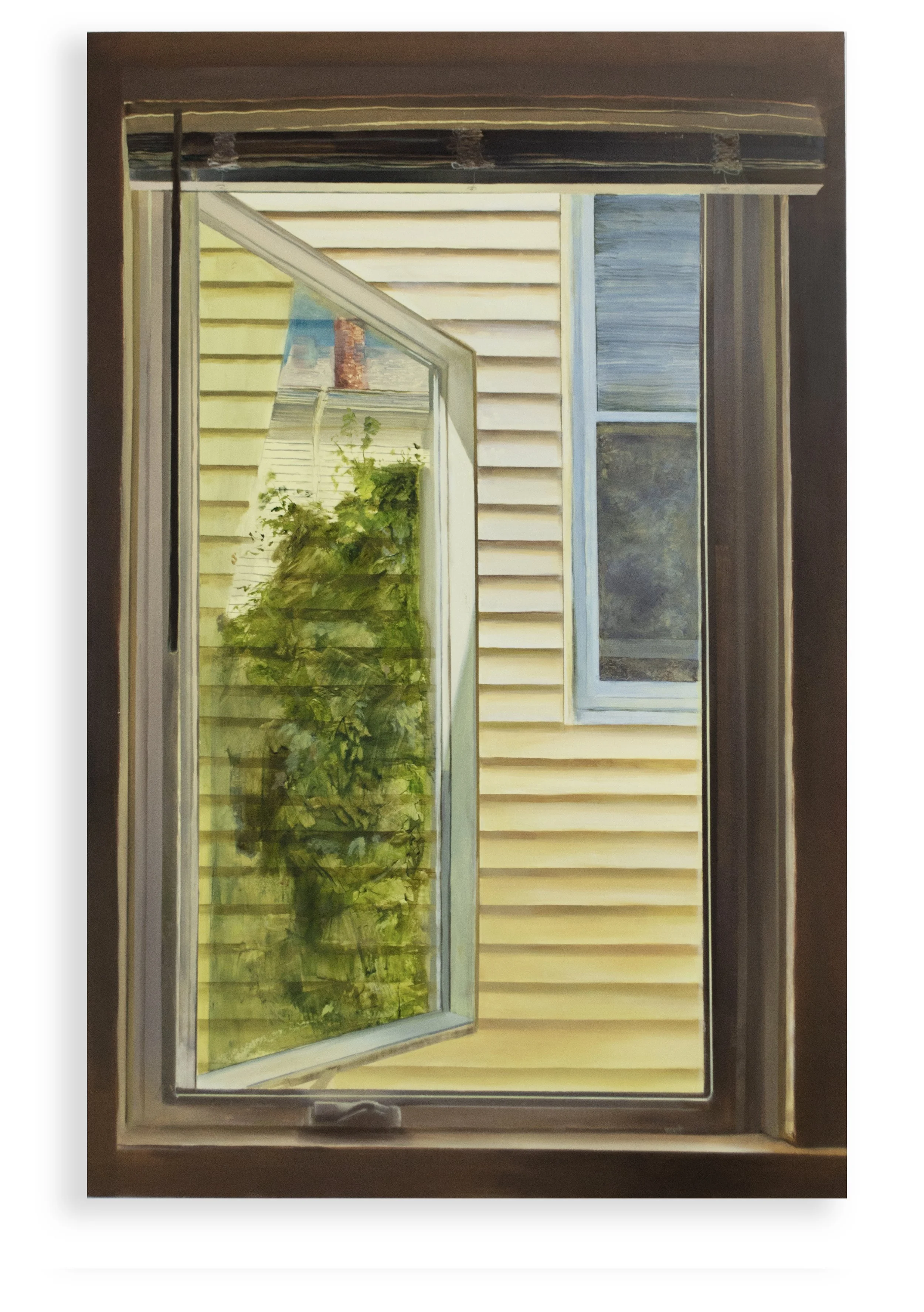   Our Apartments Windows (Window 2, Late Summer)&nbsp; (Detail), oil on panel, 31 × 21 ½ inches, 2025 