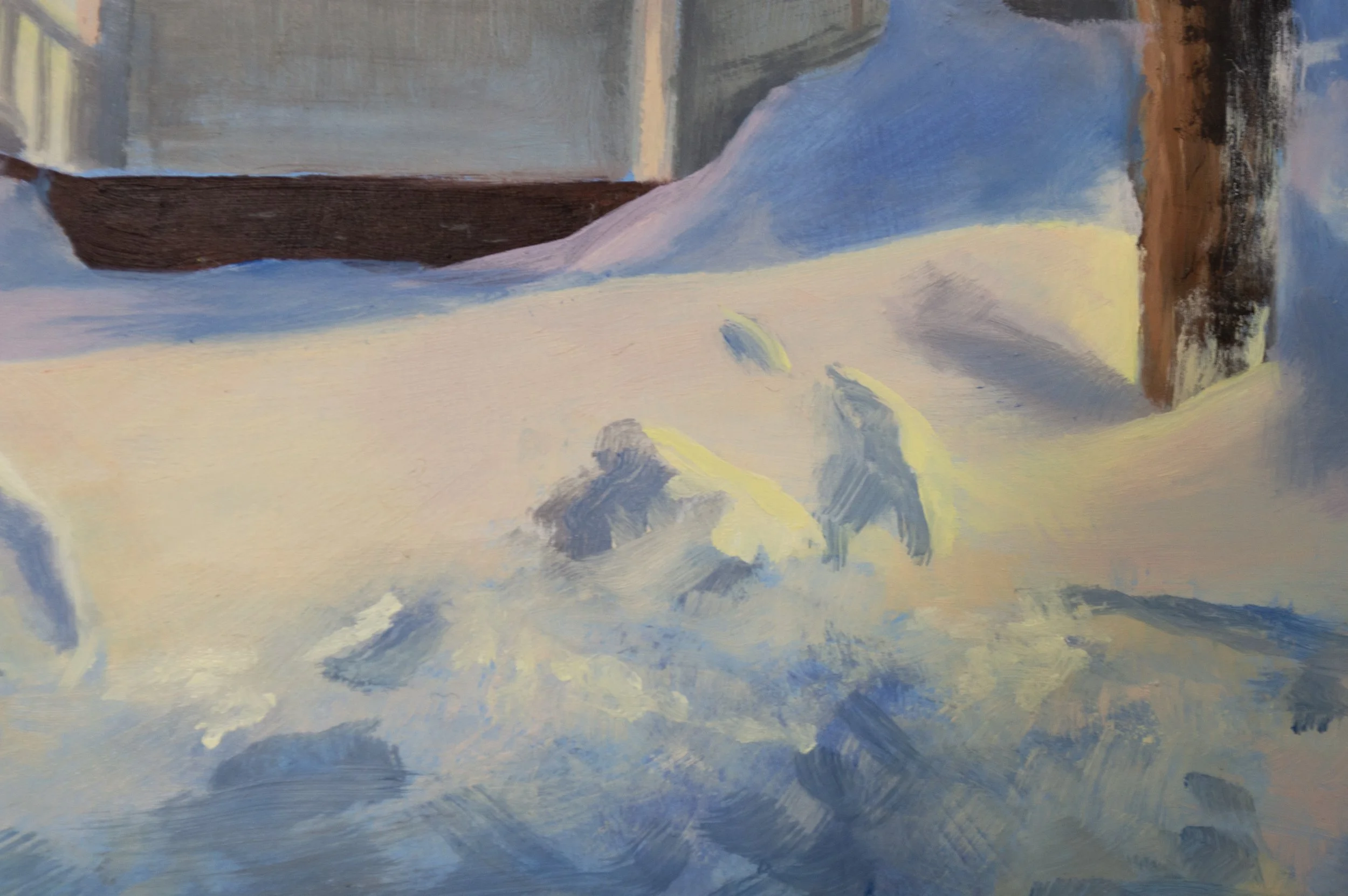   Our Apartments Windows (Window 5, Winter)&nbsp; (Detail), oil on panel, 31 × 21 ½ inches, 2025 