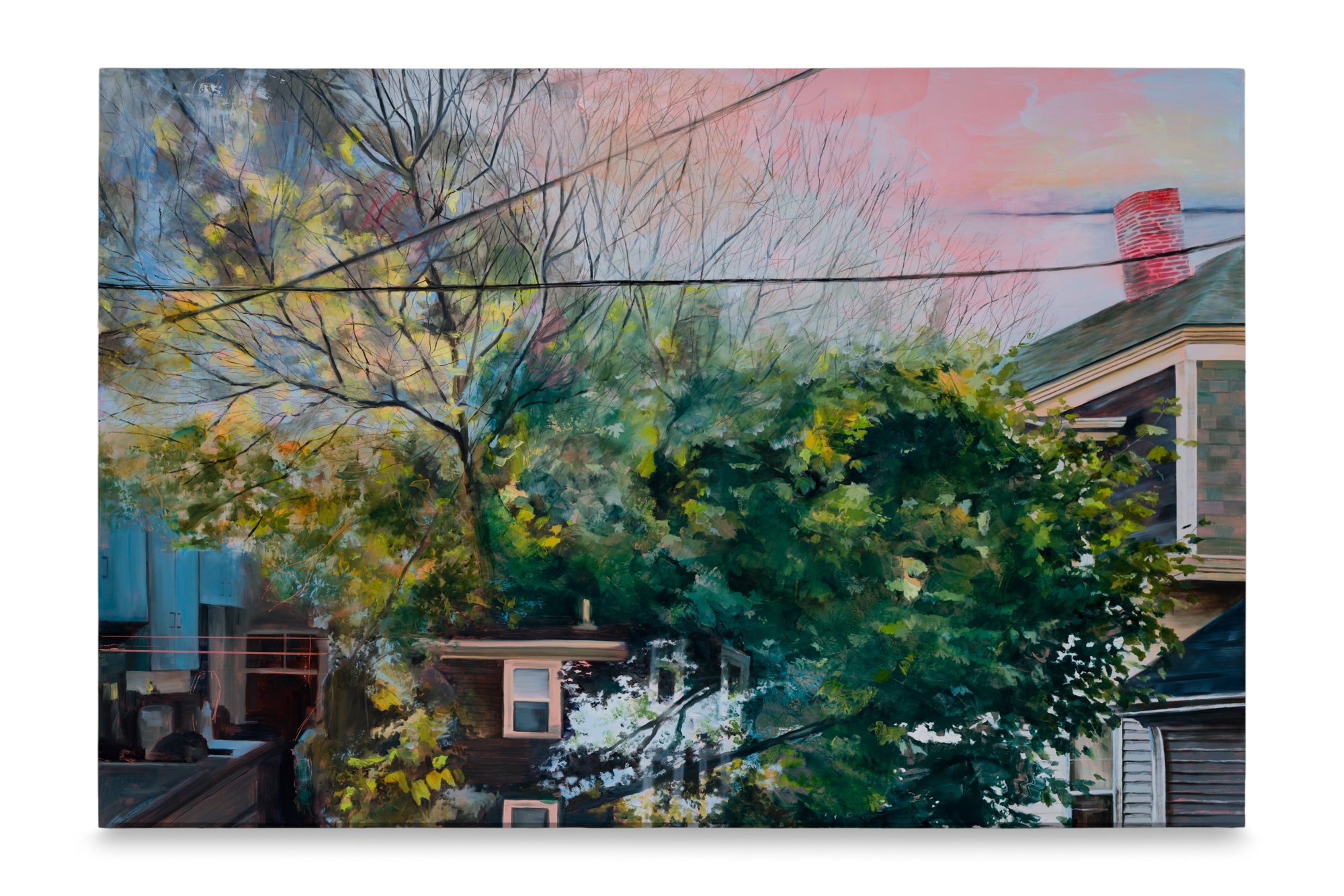   Summer to Spring , oil paint and colored pencil on panel, 28 × 42 inches, 2026 