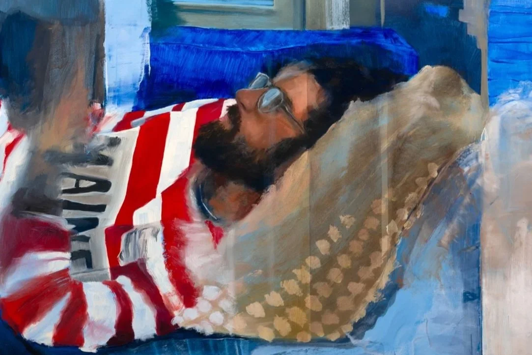  (Detail)  Between January and May , oil paint and colored pencil on panel, 42 x 28 inches, 2026 