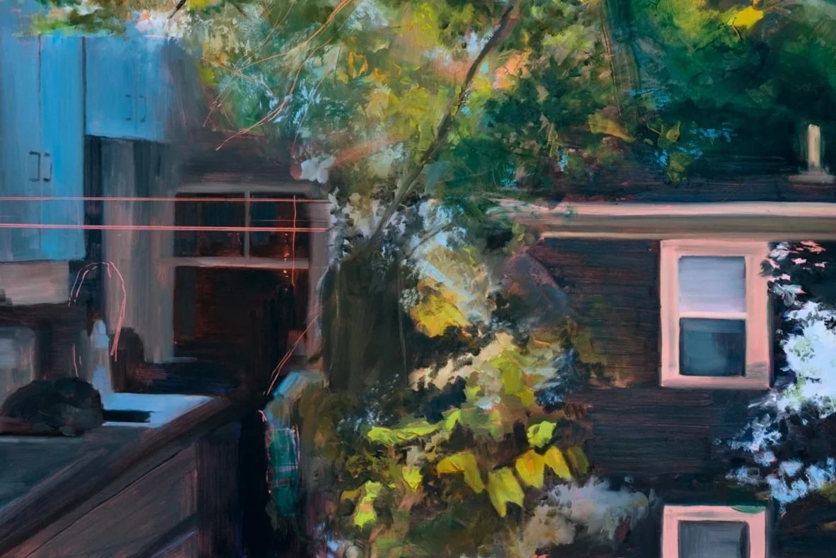  (Detail)  Summer to Spring , oil paint and colored pencil on panel, 28 × 42 inches, 2026 