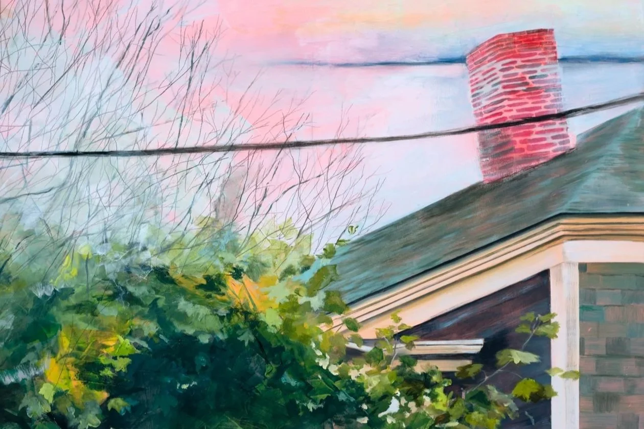  (Detail)  Summer to Spring , oil paint and colored pencil on panel, 28 × 42 inches, 2026 