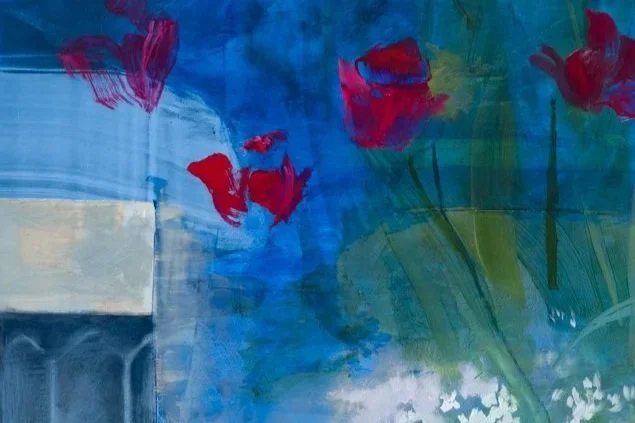  (Detail)  Between January and May , oil paint and colored pencil on panel, 42 x 28 inches, 2026 