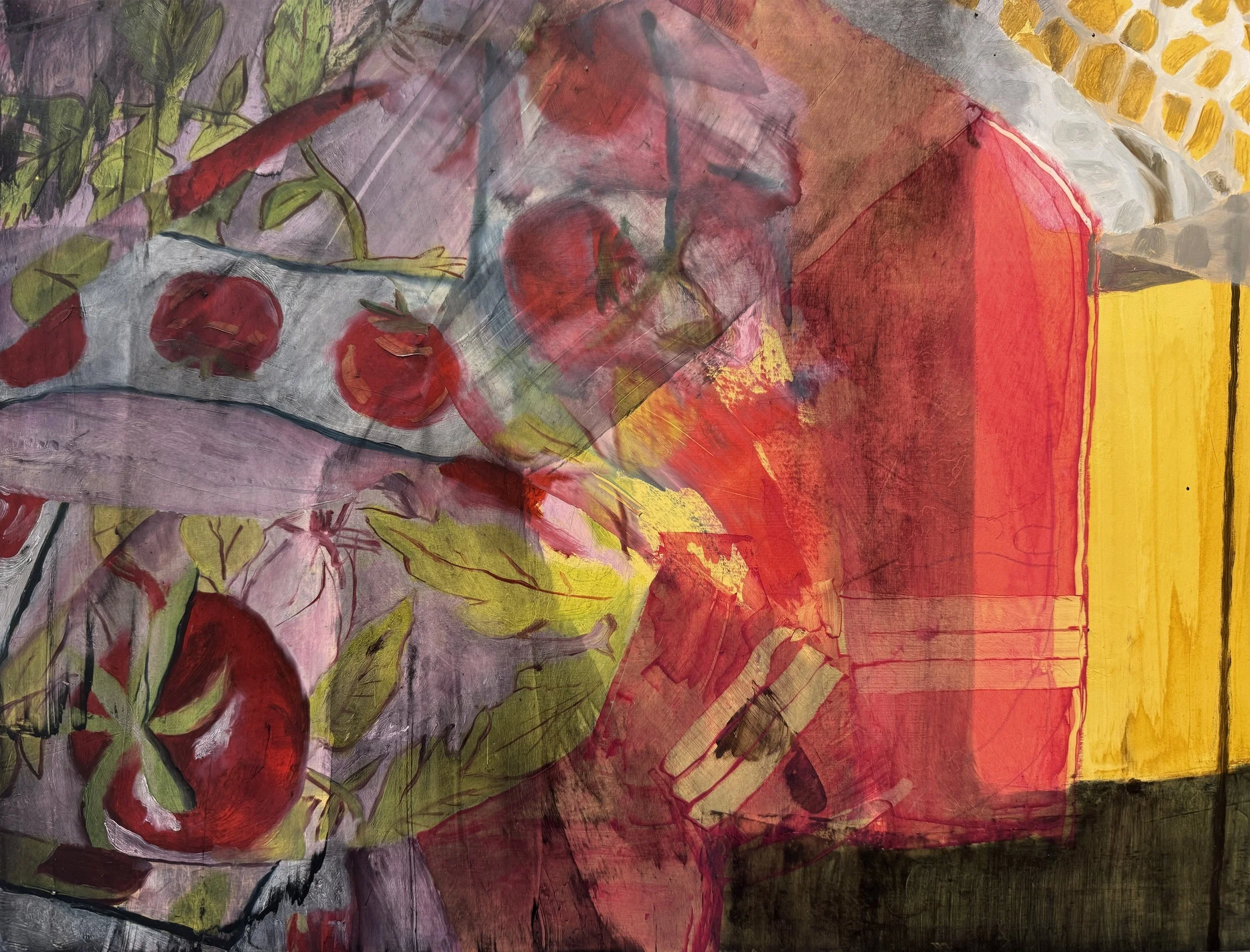  (detail)  Facing East , oil paint on panel, 28 x 42 inches, 2026 