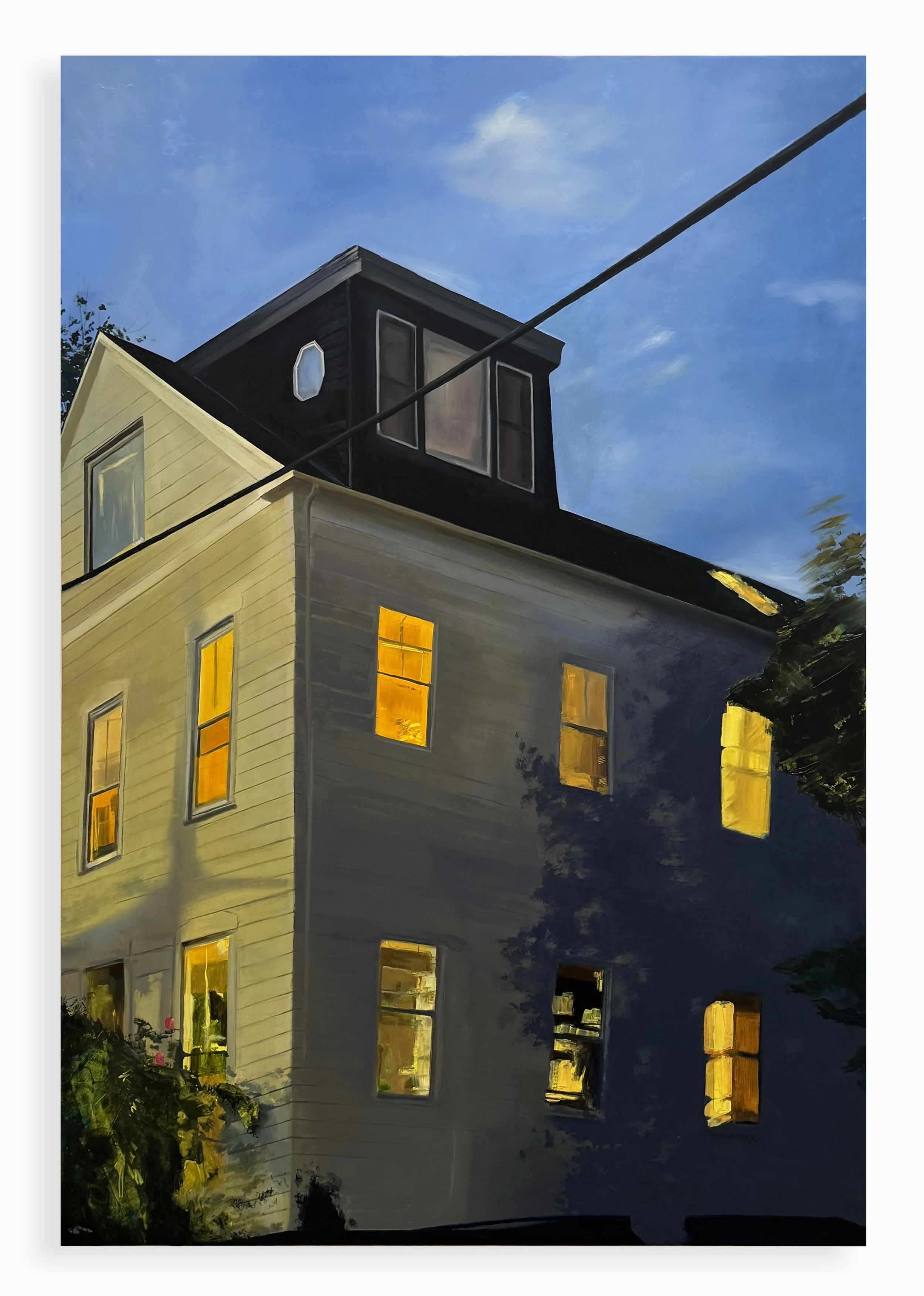   After Seven , oil paint and colored pencil on panel, 42 × 28 inches, 2026 
