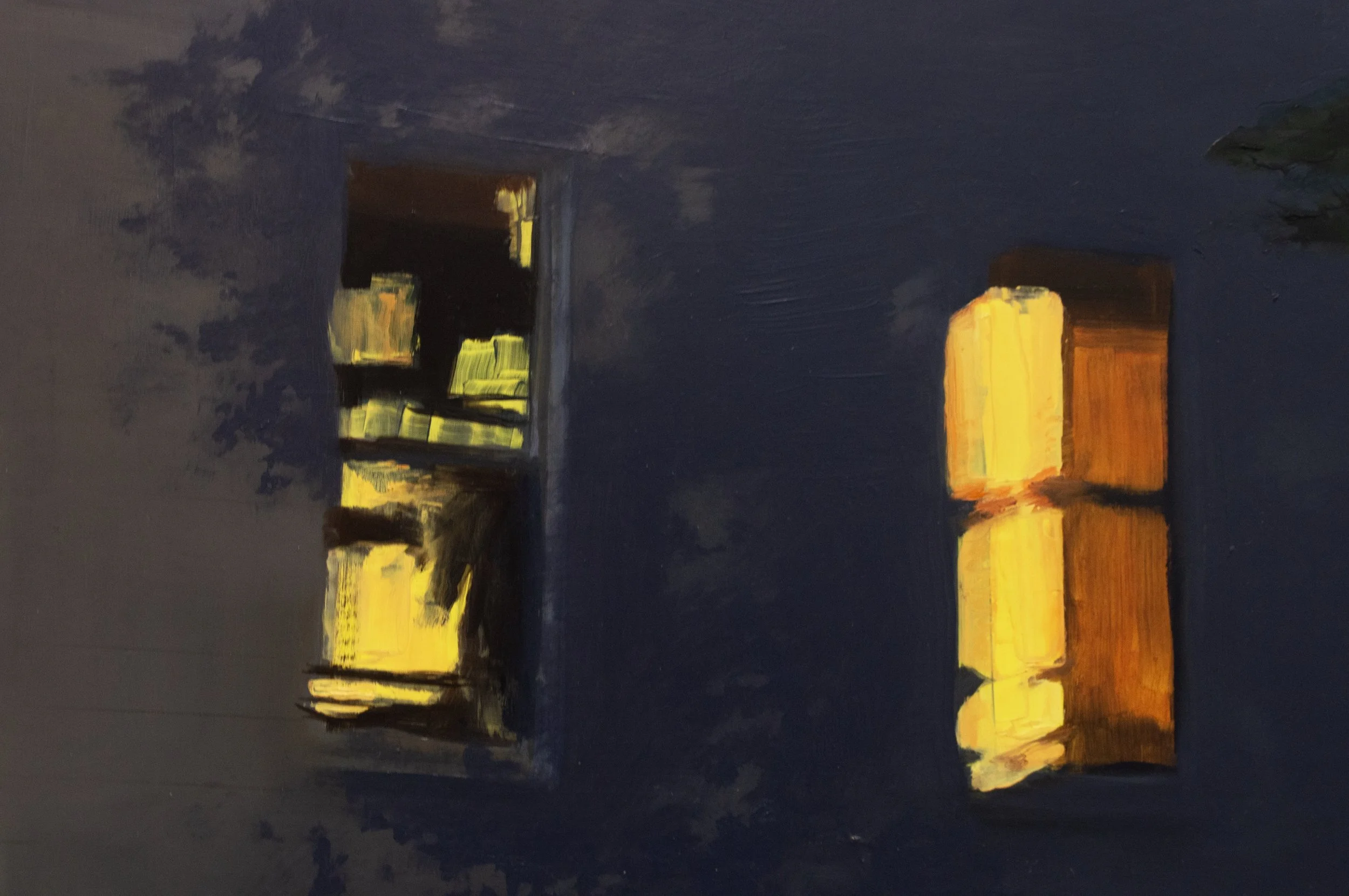 (detail)  After Seven , oil paint and colored pencil on panel, 42 × 28 inches, 2026 