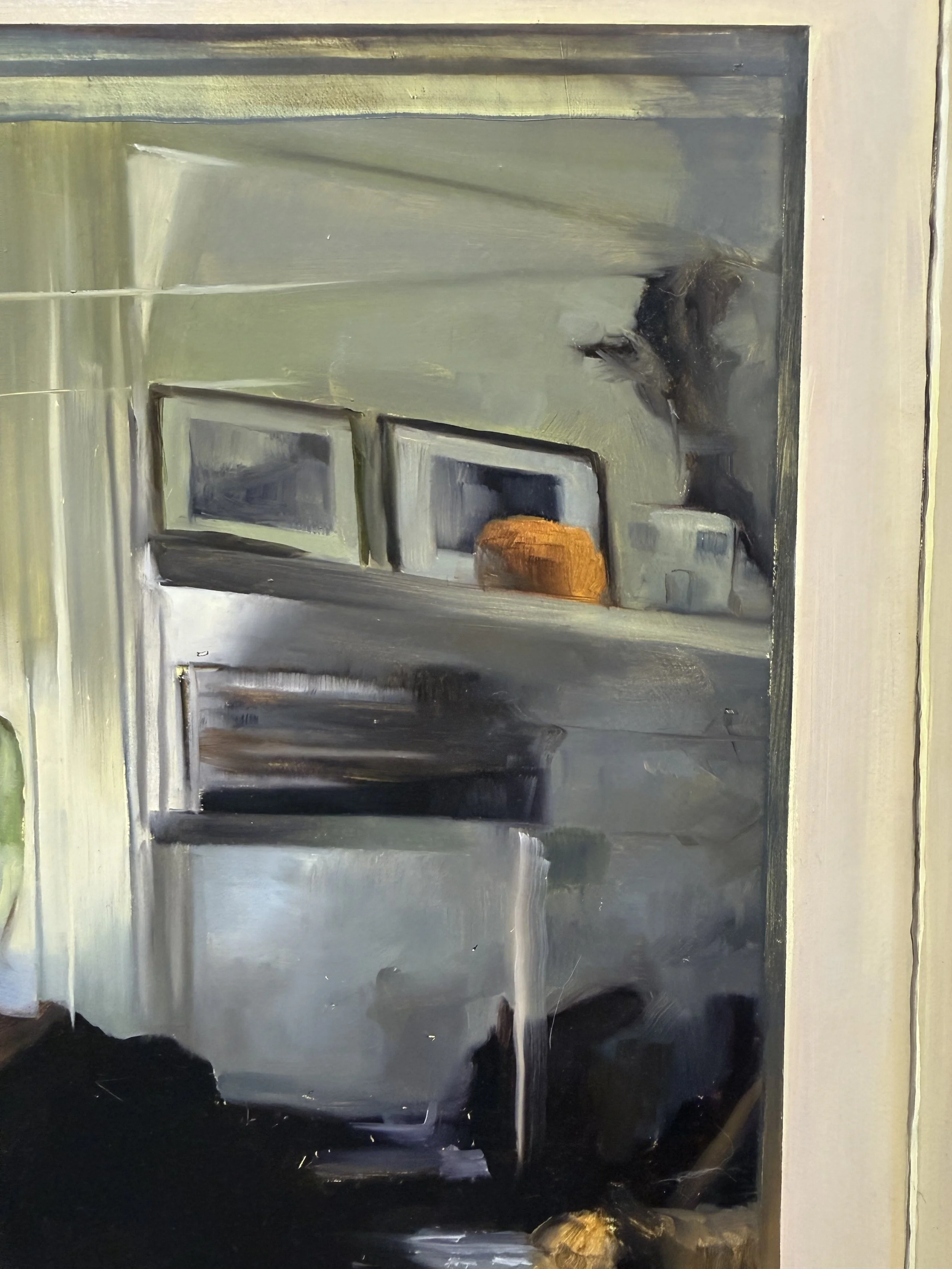  (Detail)  Our Apartments Windows (Window 5, Late Fall)  , oil on panel, 31 × 21 ½ inches, 2026 