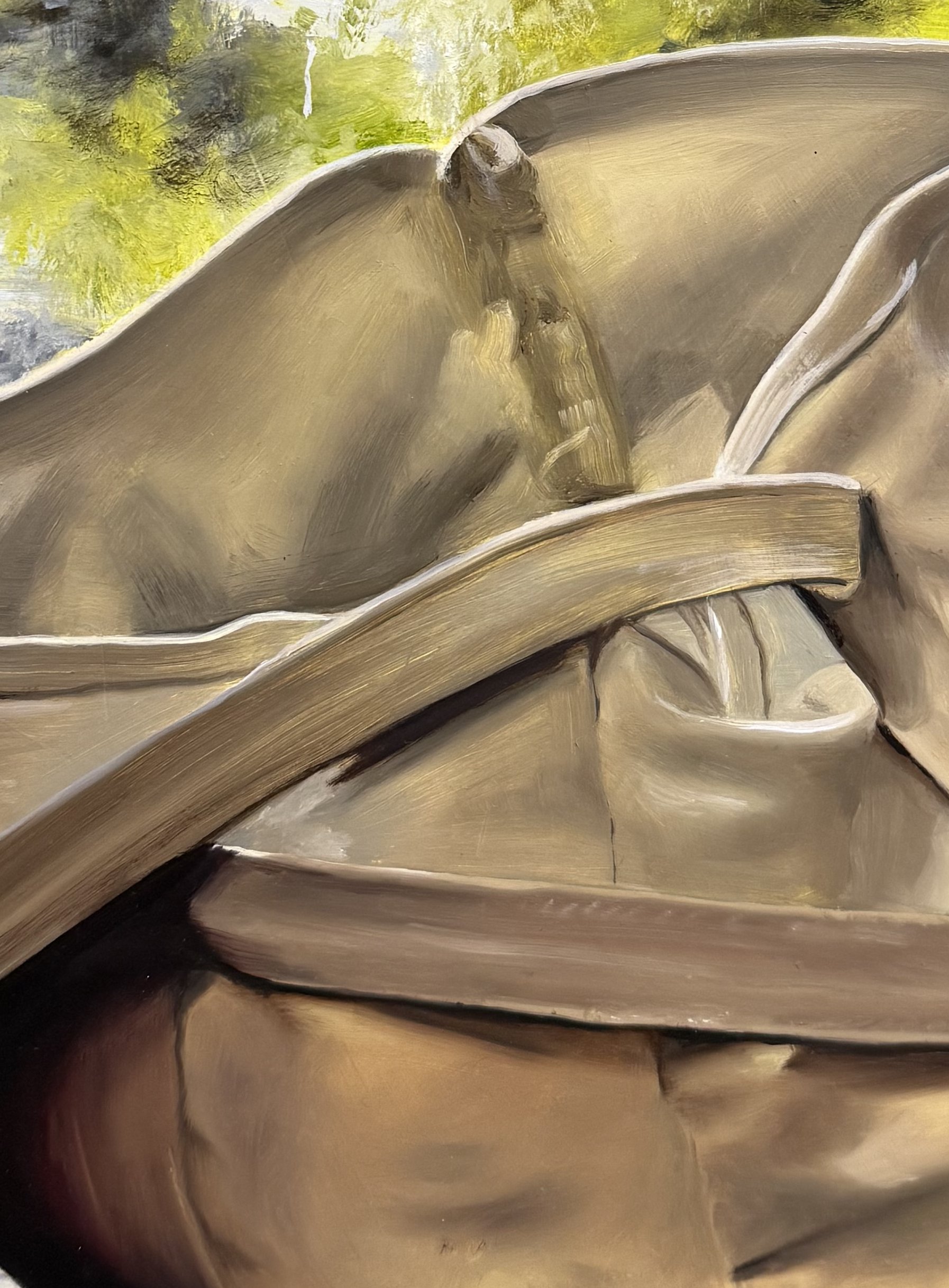 (Detail)  Our Apartments Windows (Window 8, Spring)  , oil on panel, 31 × 21 ½ inches, 2026 