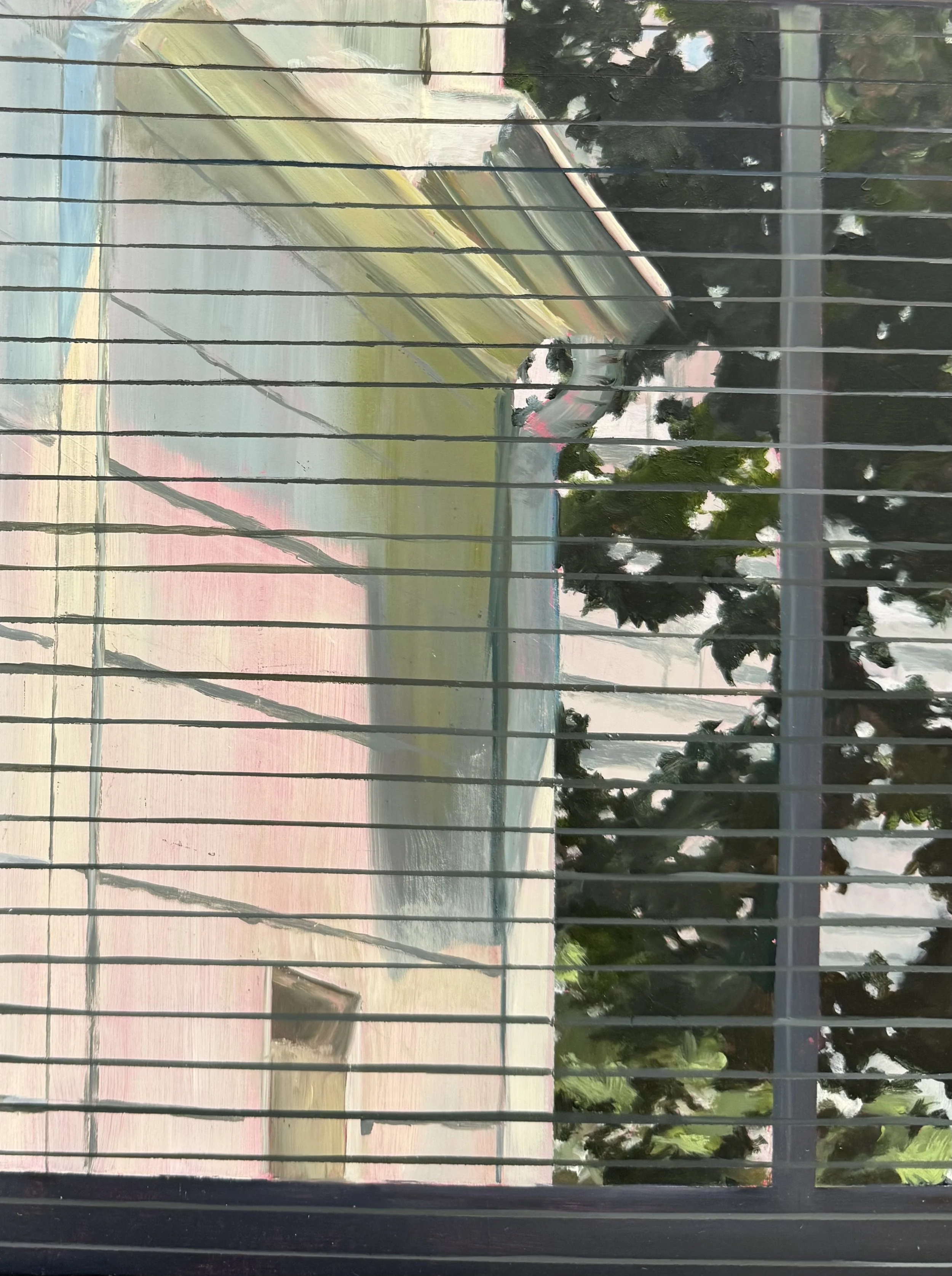  (Detail)  Our Apartments Windows (Window 1, Late Summer),  , oil on panel, 31 × 21 ½ inches, 2025 