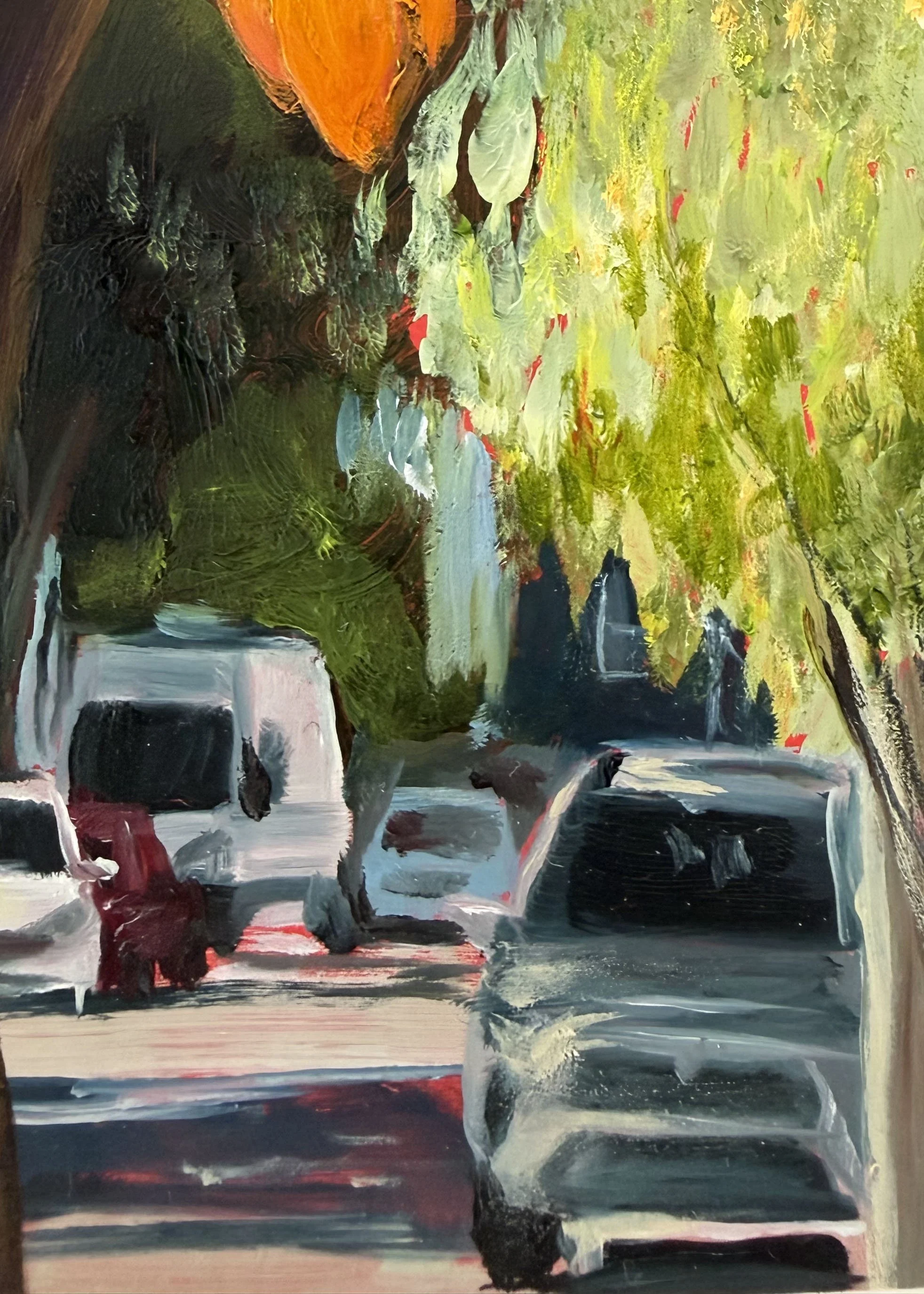  (Detail)  Summer’s End , oil paint and colored pencil on panel, 16 × 12 inches, 2026 