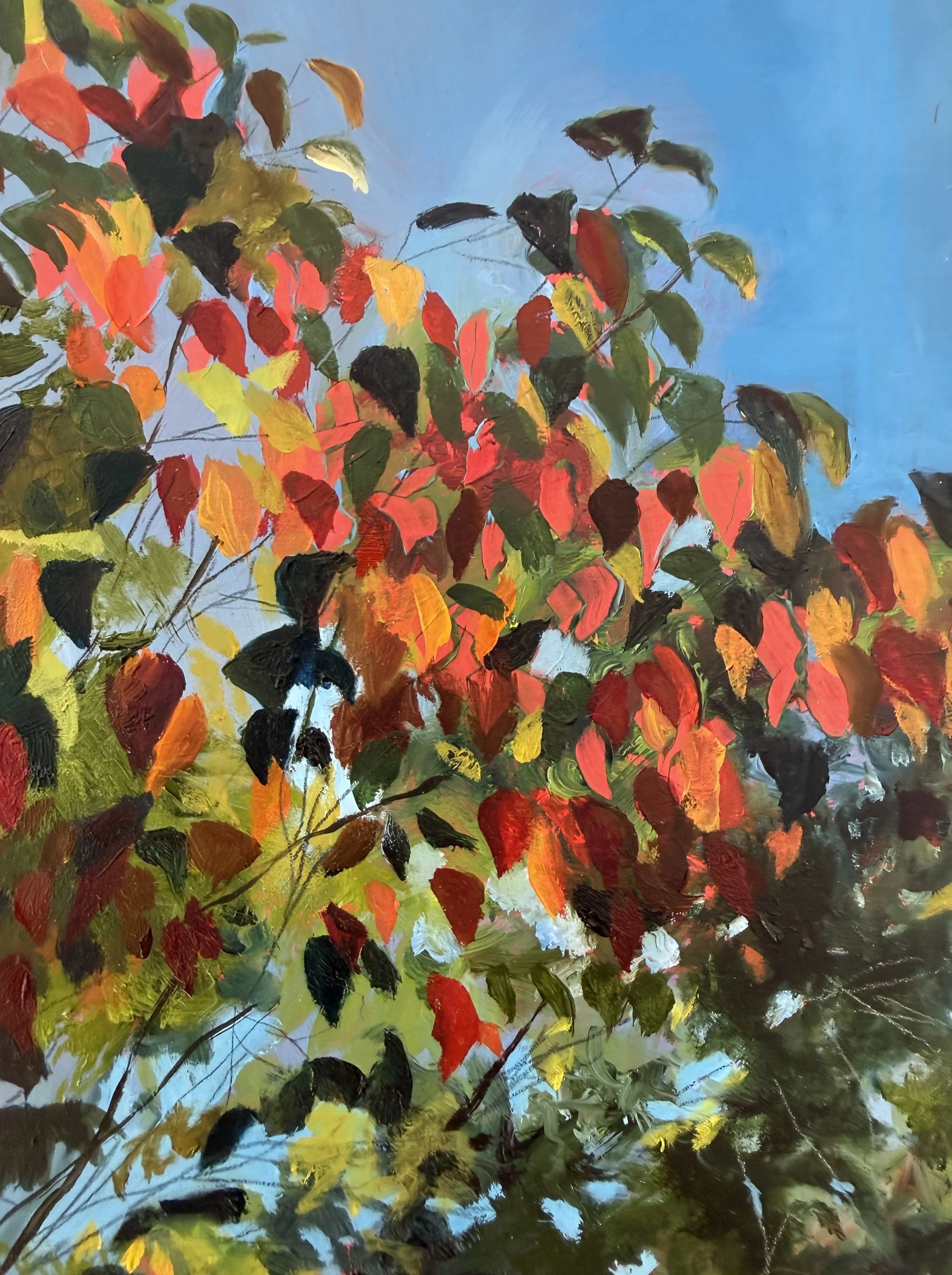  (Detail)  Summer’s End , oil paint and colored pencil on panel, 16 × 12 inches, 2026 