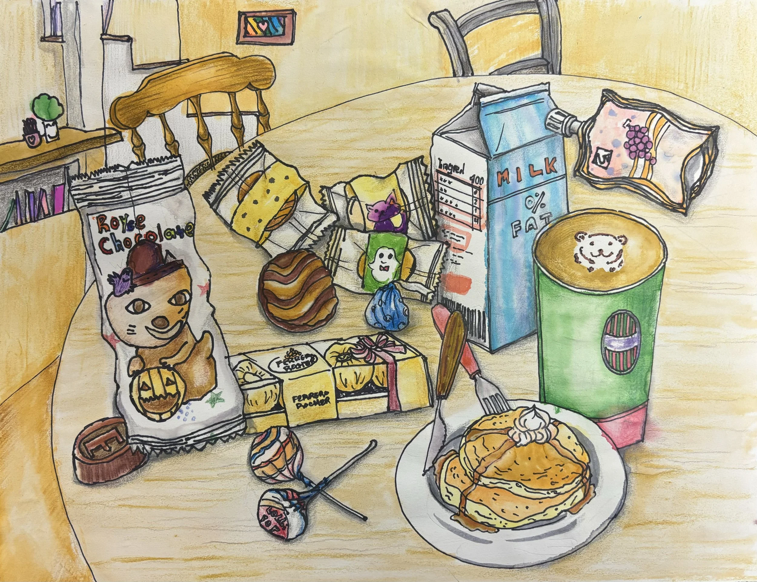 Snack Time (watercolor markers, color pencils) - High Merit Award of Celebrating Art Competition 2023