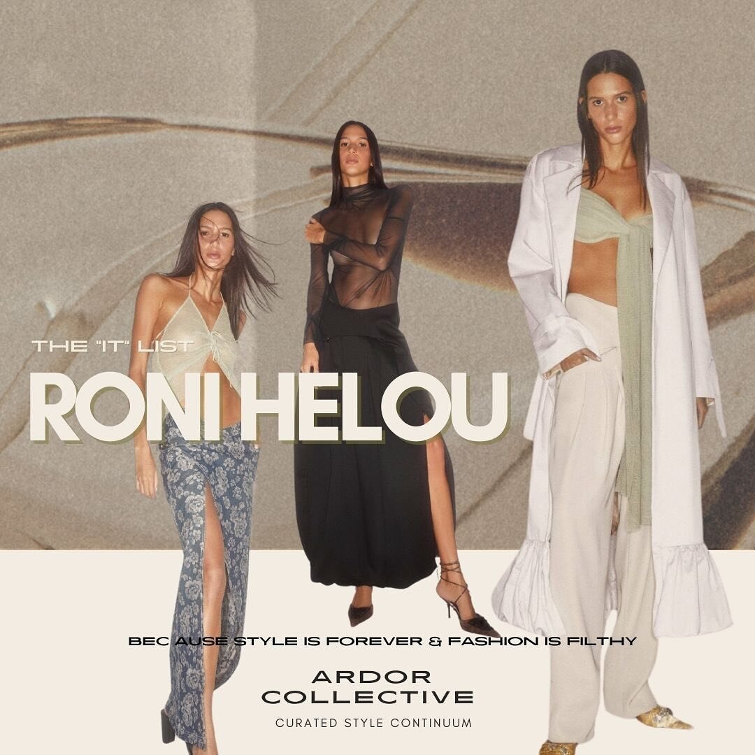 𝐓𝐡𝐞 &ldquo;𝐈𝐓&rdquo; 𝐋𝐢𝐬𝐭 :: 𝐑𝐎𝐍𝐈 𝐇𝐄𝐋𝐎𝐔⁣
⁣
Lebanese designer, Roni Helou, has us saying &ldquo; 𝘰𝘩 𝘩𝘦𝘺, 𝘖𝘒𝘈𝘠&rdquo;, raising botoxed eyebrows, and quickly investing in pieces before the masses catch vibes. ⁣
⁣
Here&rsquo;s 