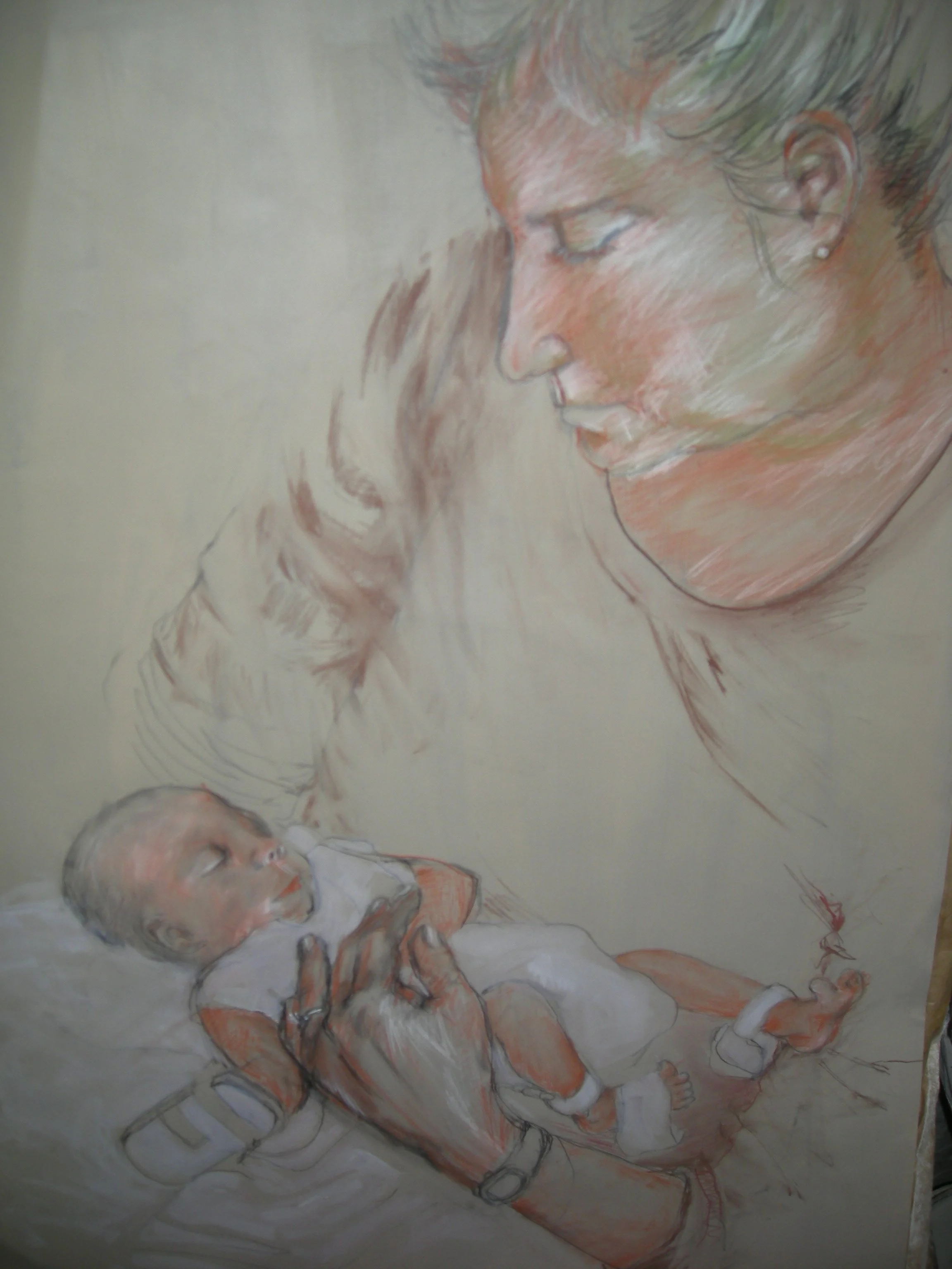 Mummy and Sweet Pea (Crayon on Primed Paper)