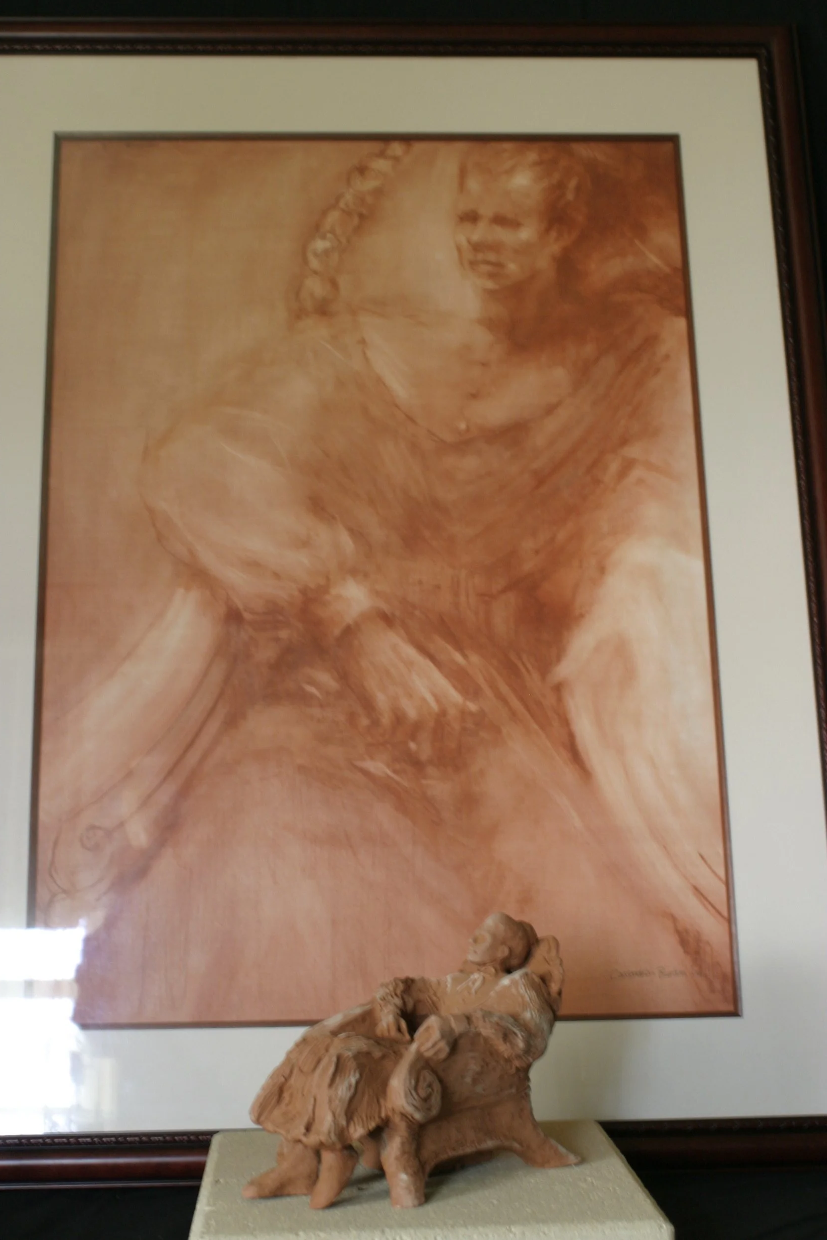 Storyteller (Unglazed Clay with Conti Drawing)