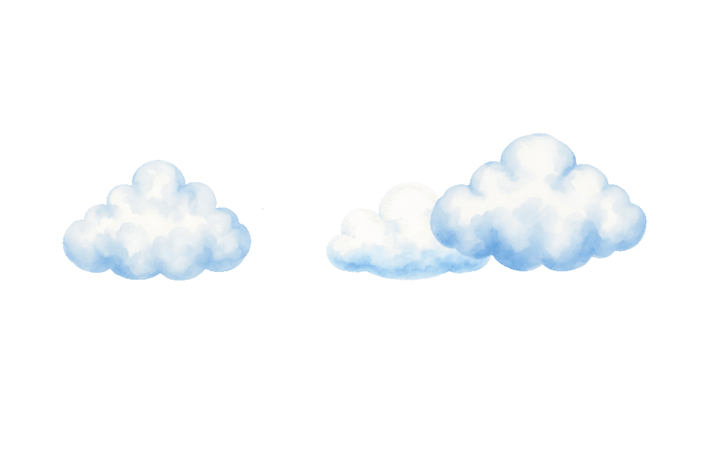 a green and pink butterfly fly across the screen overtop blue fluffy clouds
