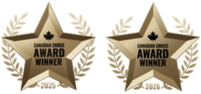 Two Canadian Choice Award Winner badges, each featuring a star with wings and the Canadian maple leaf at the top.