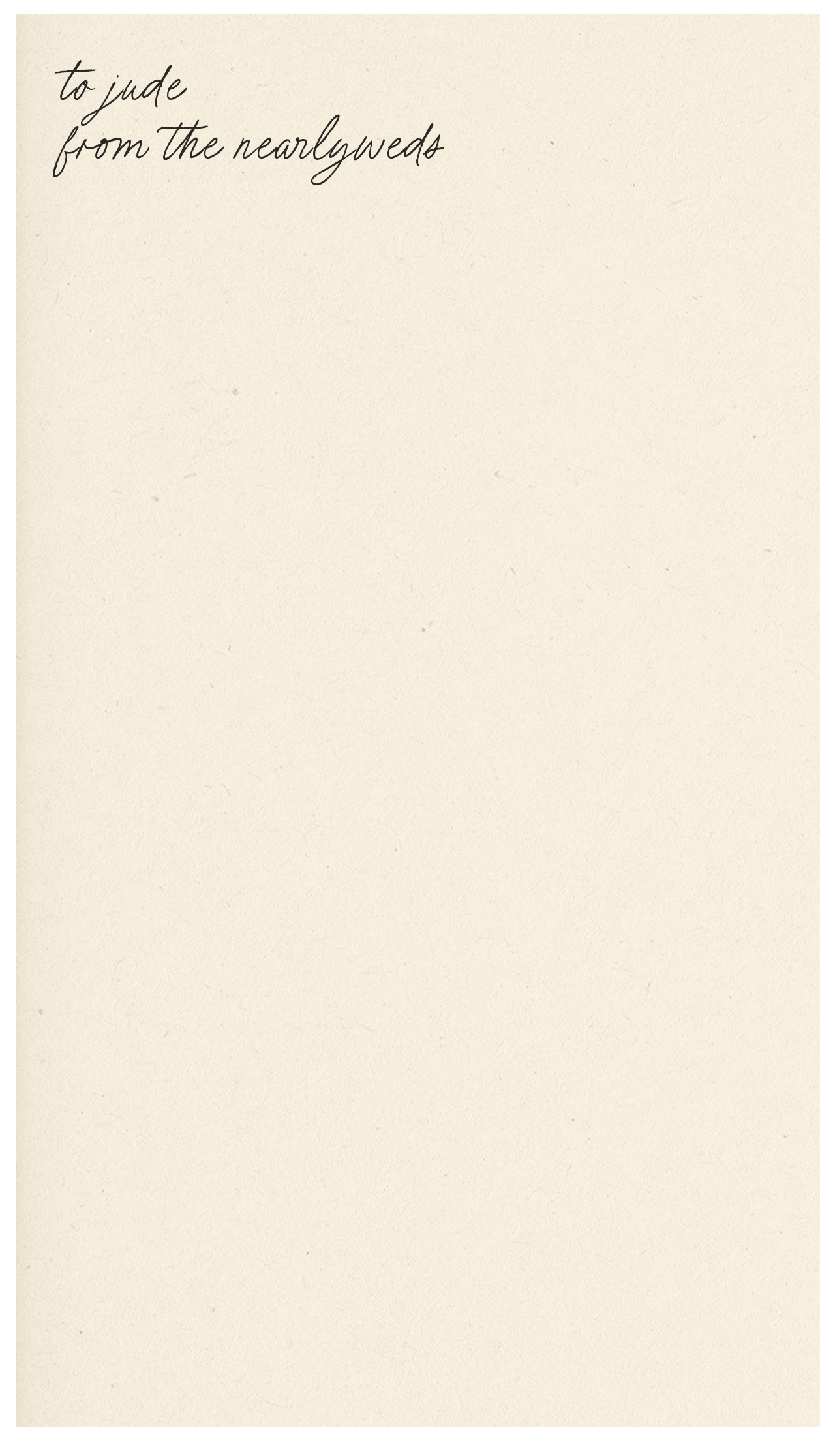 Handwritten letter addressed to Jude from the nearlyweds.