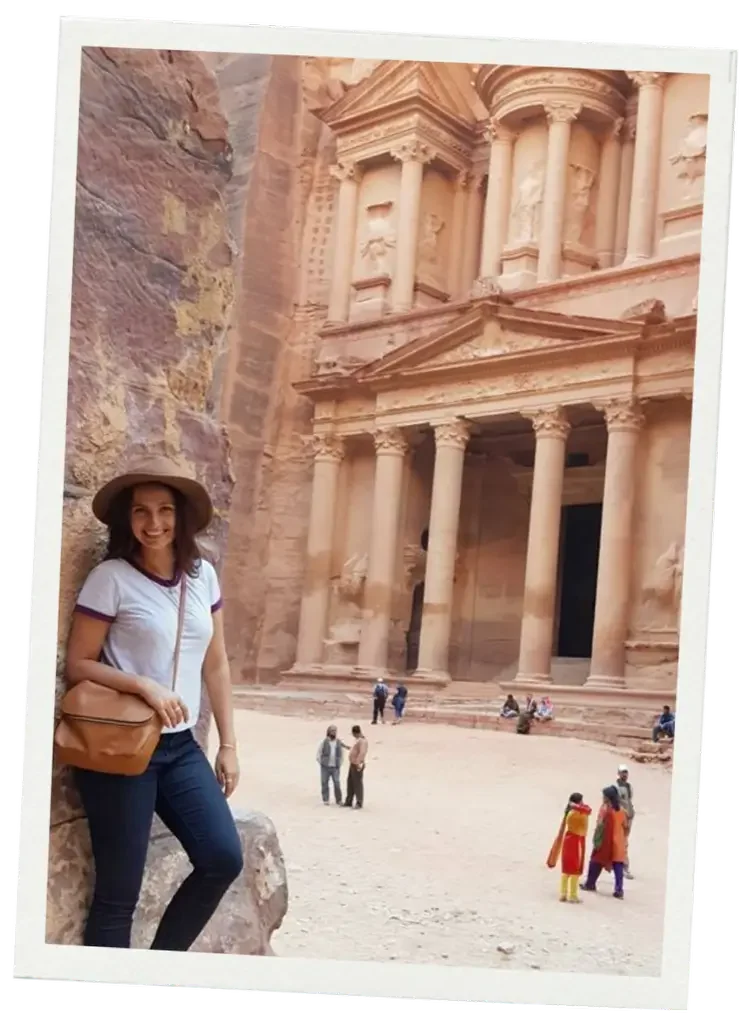 Jude Douglass posing in petra