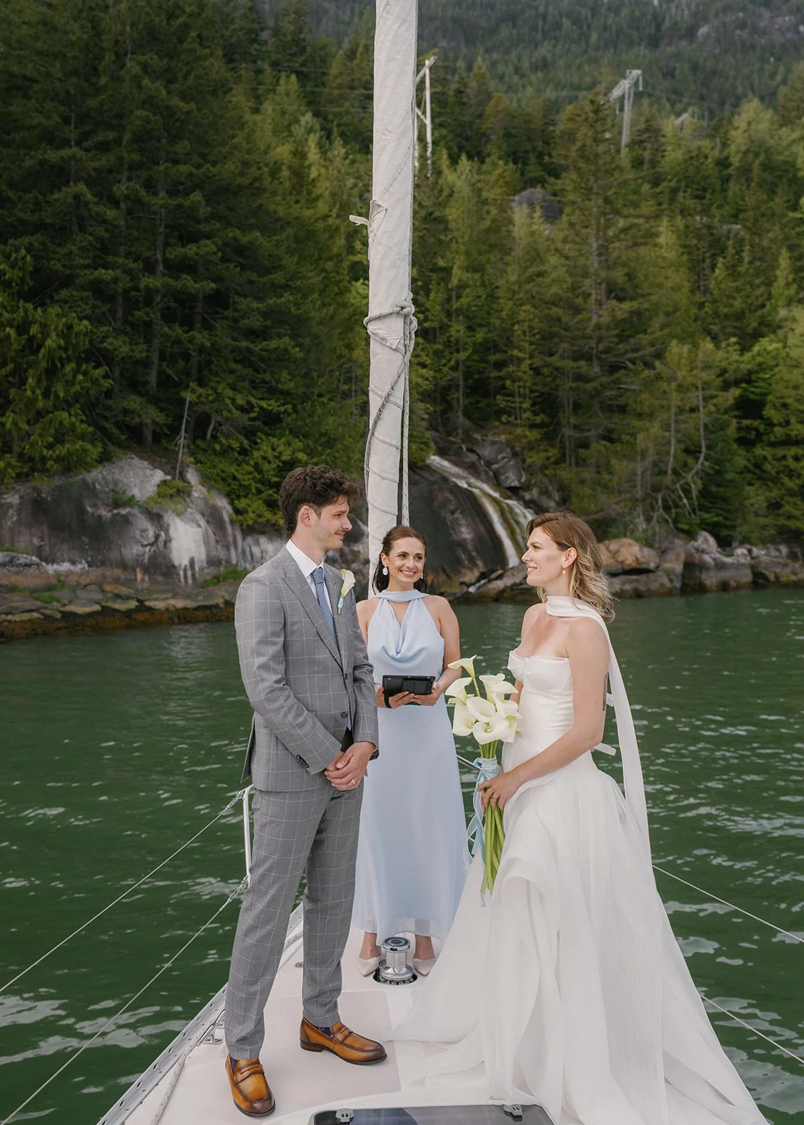 Bride and Groom in a wedding ceremony on a sailboat