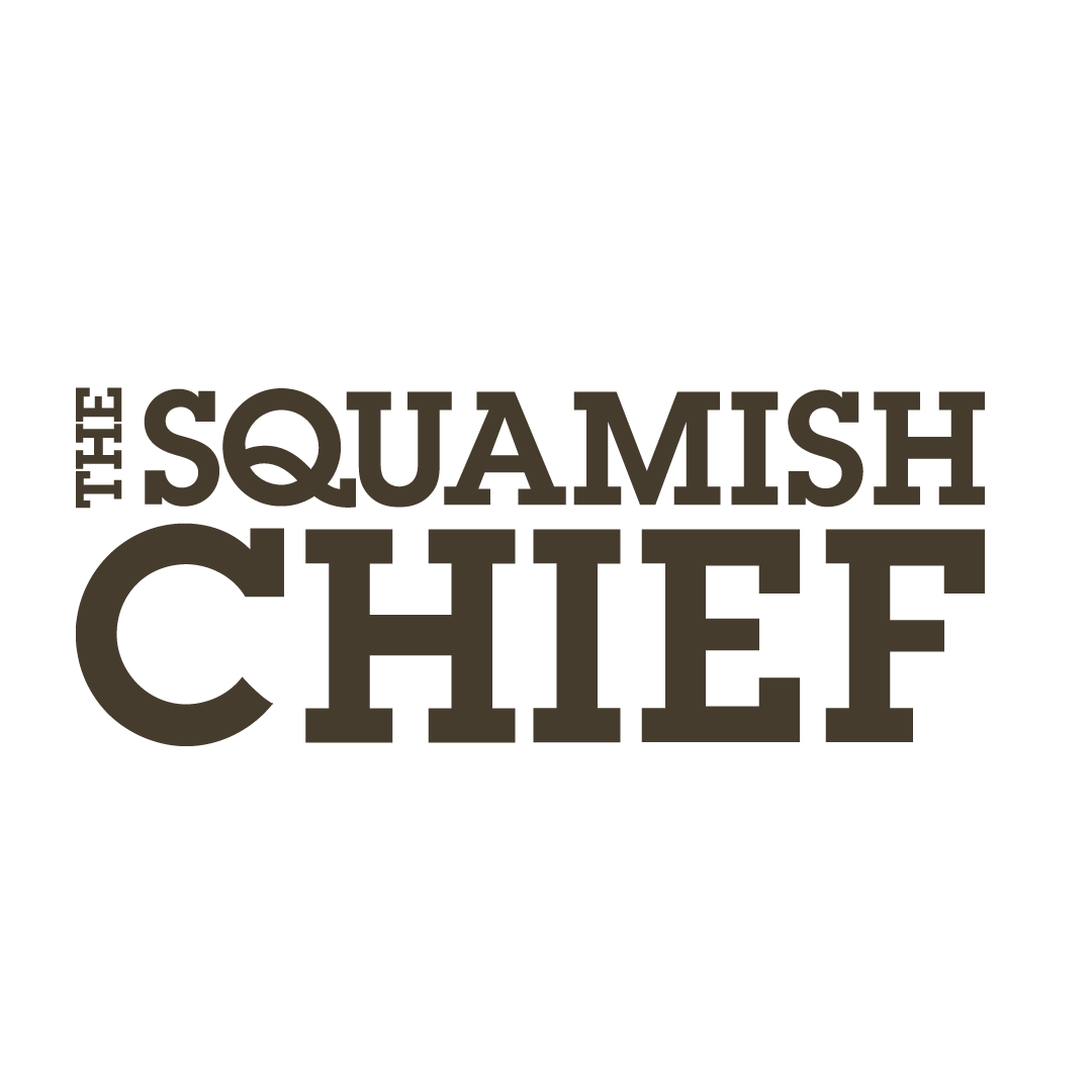 Black background with beige text that says "The Squamish Chief" in a bold, stylized font.