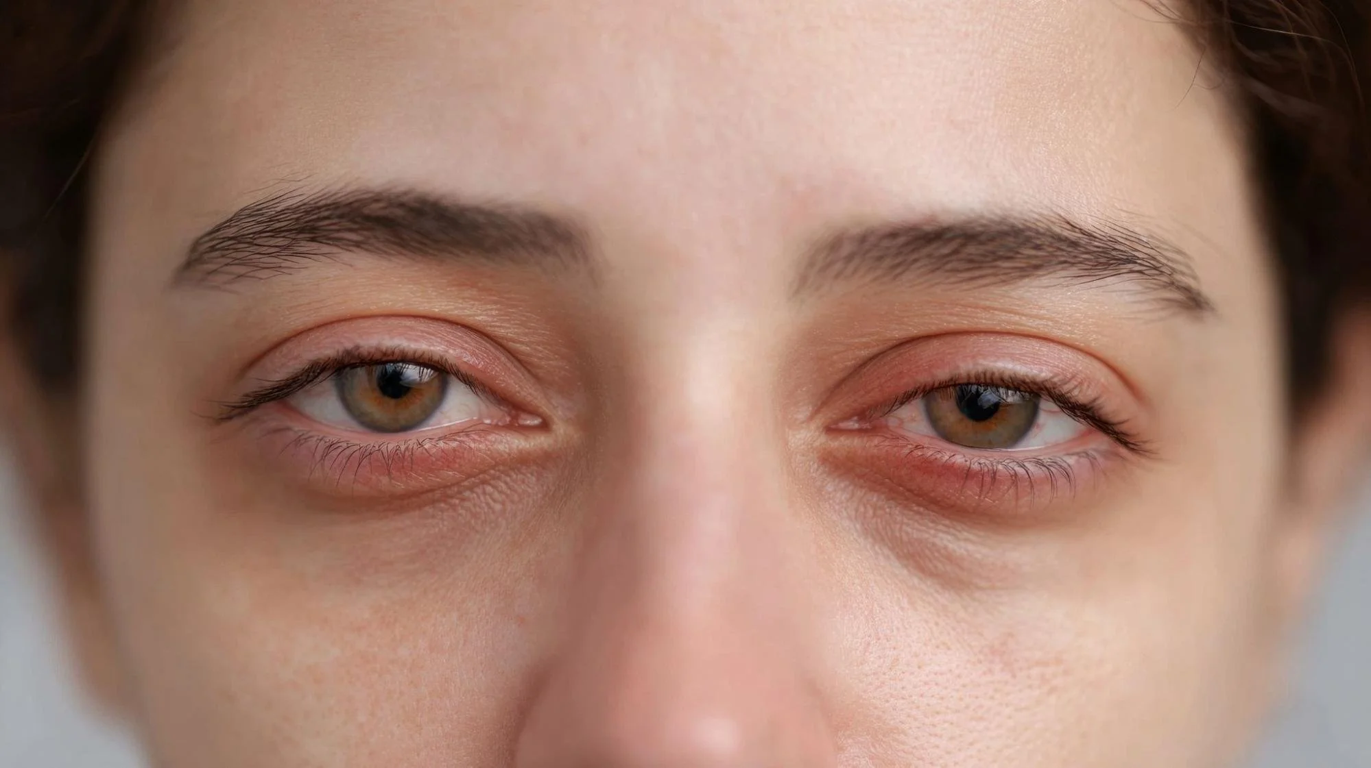 Close up of a man’s irritated and red eyes and eyelids