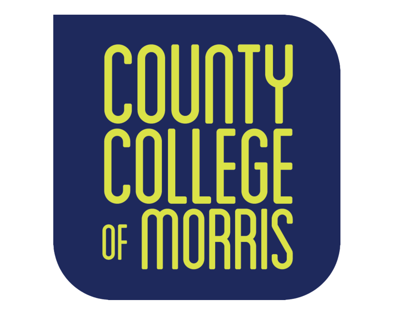 Logo for County College of Morris with dark blue background and yellow-green text | Dr. Robert Meade | Public Speaker & Vision Consultant | Presentations about Eyes and Vision