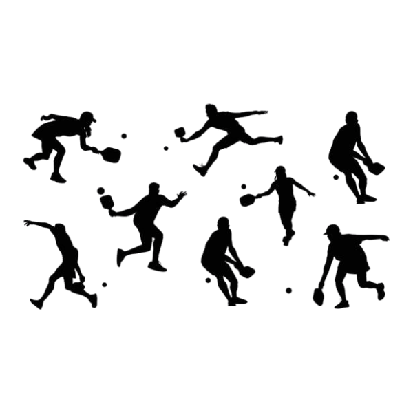 Silhouettes of people playing pickleball