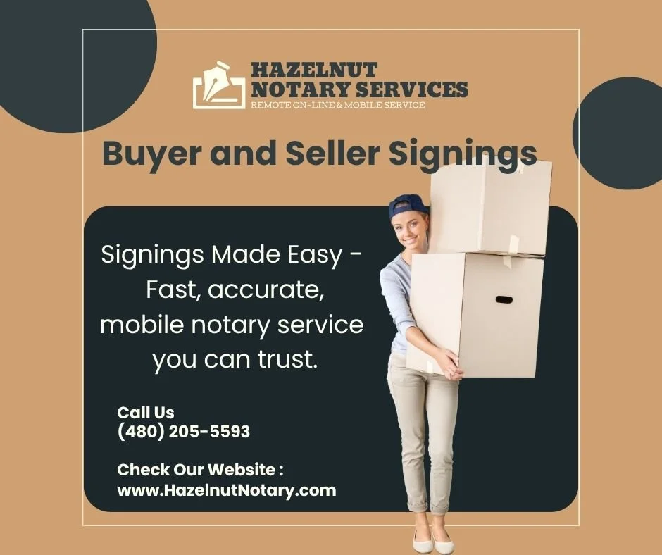 Signings made easy - Fast, accurate, mobile notary service you can trust. Call us at (480) 205-5593 or visit HazelnutNotary.com