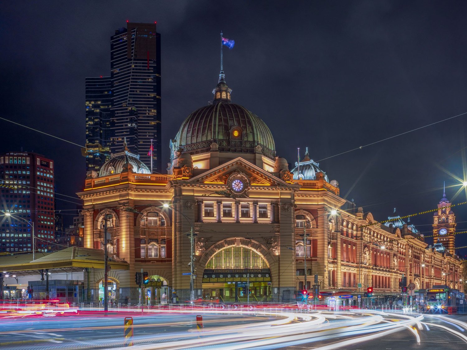 Melbourne night photography with light trails