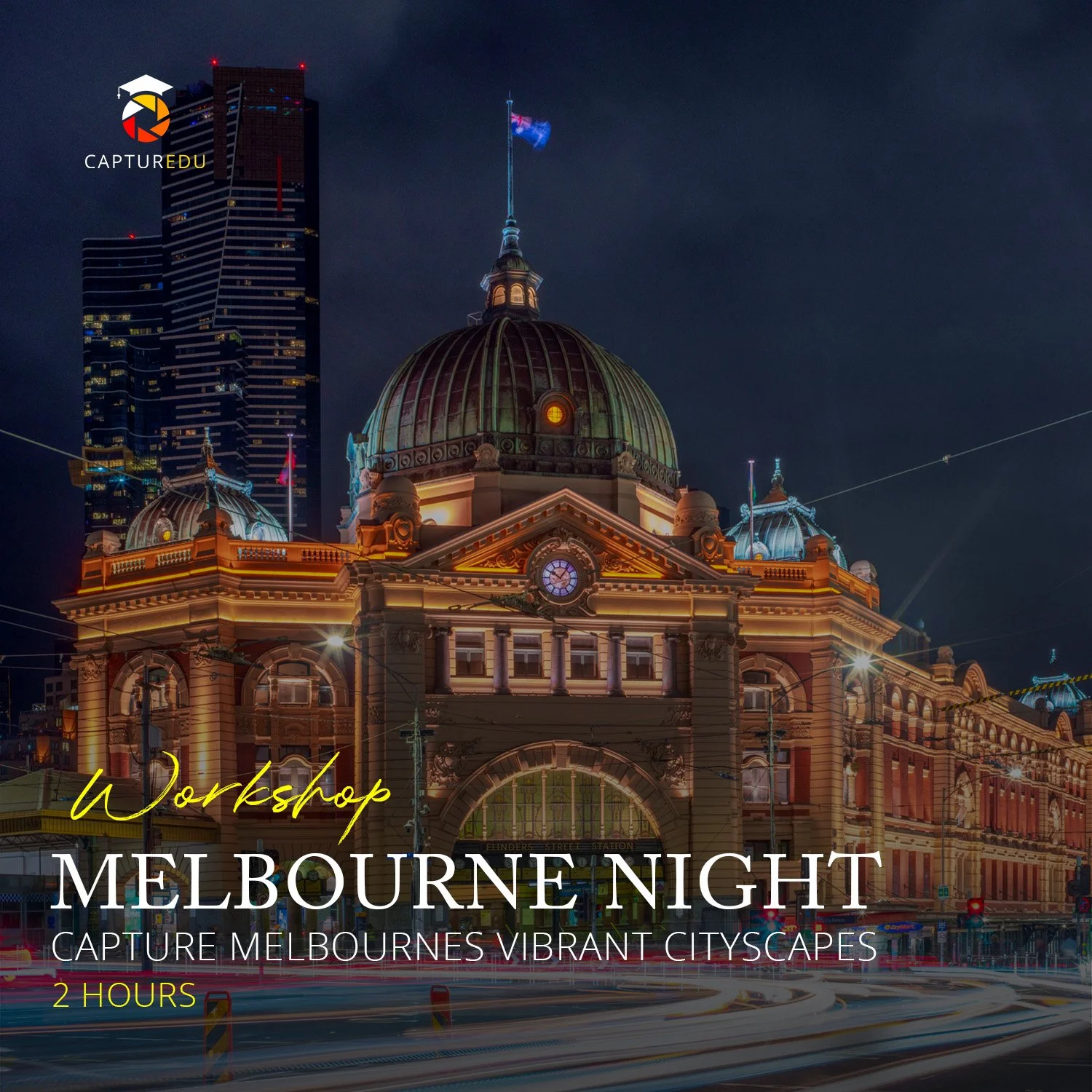 Melbourne city at night photographed with long exposure
