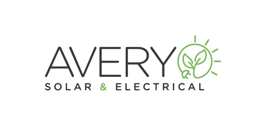 Logo for Avery Solar & Electrical featuring the company name with a green outline light bulb containing a leaf design.