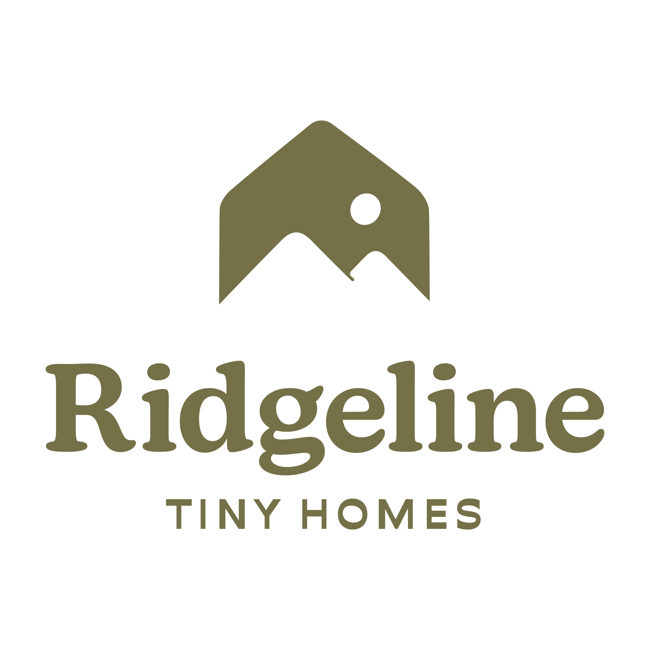 Logo for Ridgeline Tiny Homes featuring a mountain and house icon above the text 'Ridgeline Tiny Homes'.