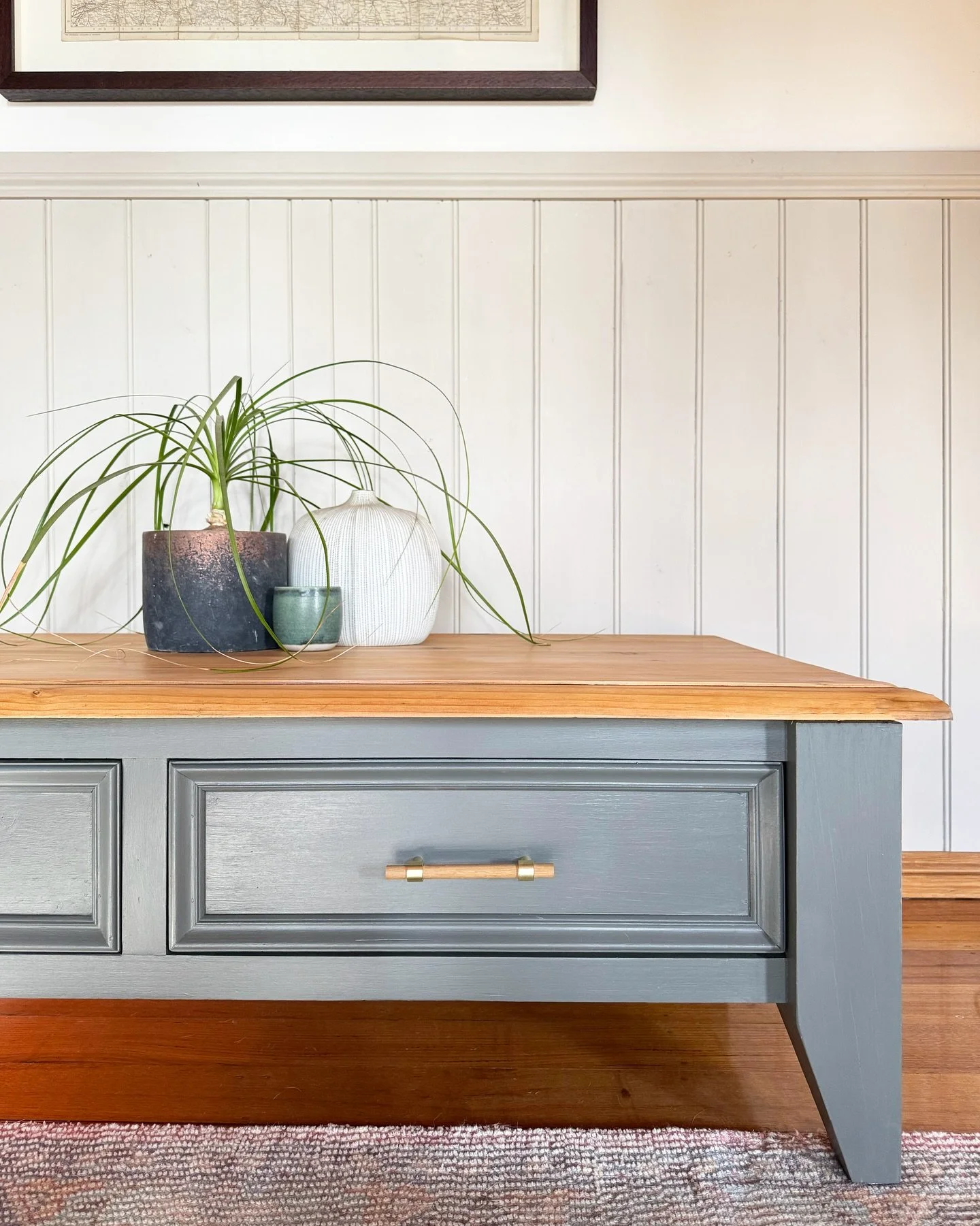 AVAILABLE FOR PURCHASE

Showcasing this beautiful revival piece, our Highland Coffee Table. 
Sturdy &amp; solid timber, refurbished with @porterspaints stunning tone: mineral, top stained and varnished with @fiddesaustralia @fiddes_woodfinishes beaut