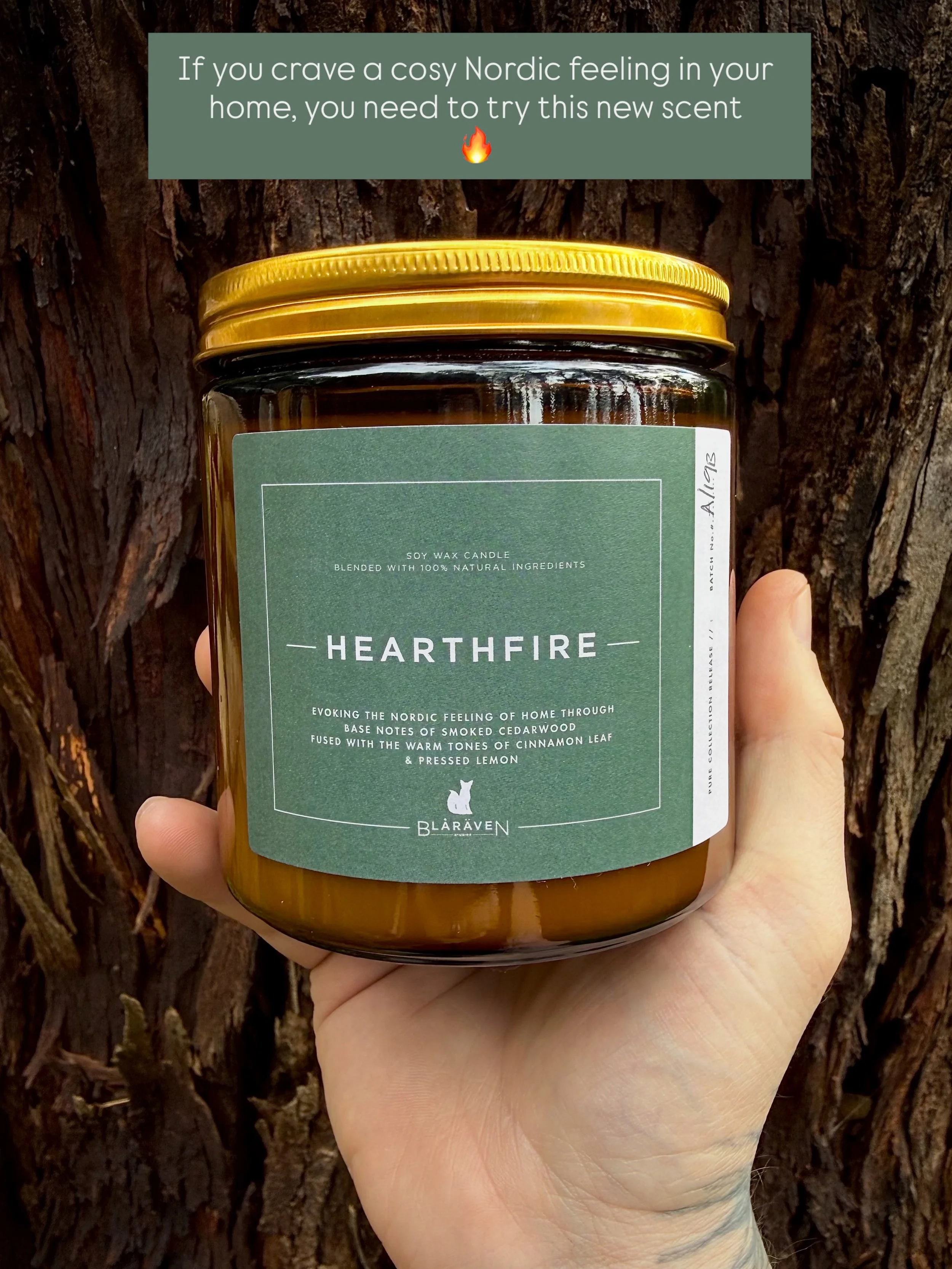 Have you tried our new Hearthfire scent yet? 

Fast becoming a firm favourite in the collection, this little cracker is pure Nordic hygge in a jar. 
Inspired by cosy nights at home, this scent is my love letter to candle lit evenings by the fire, cud